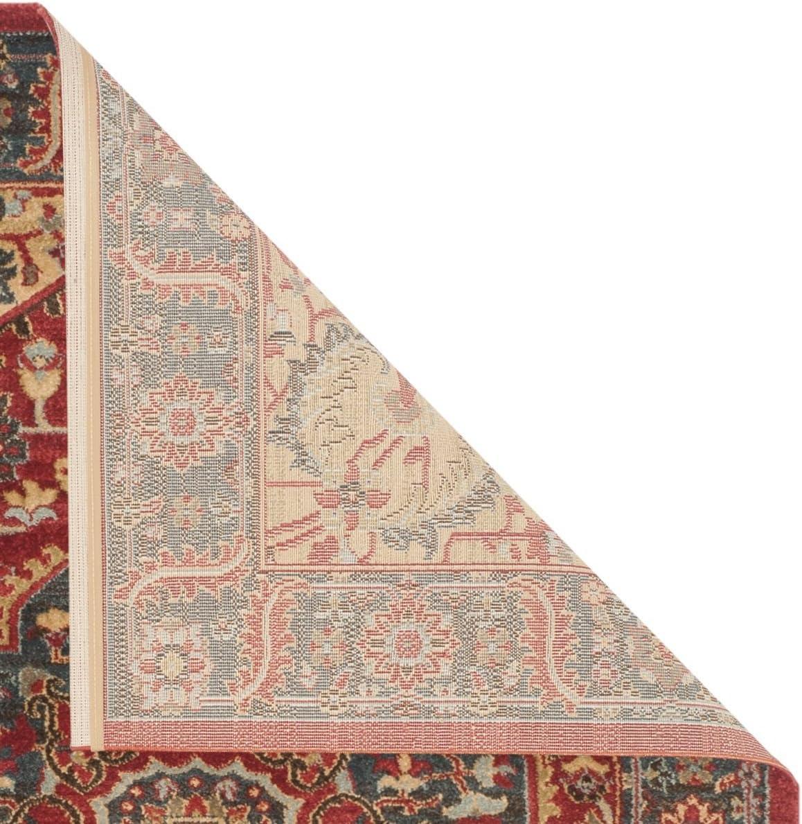 Red and Navy Traditional Synthetic Runner Rug