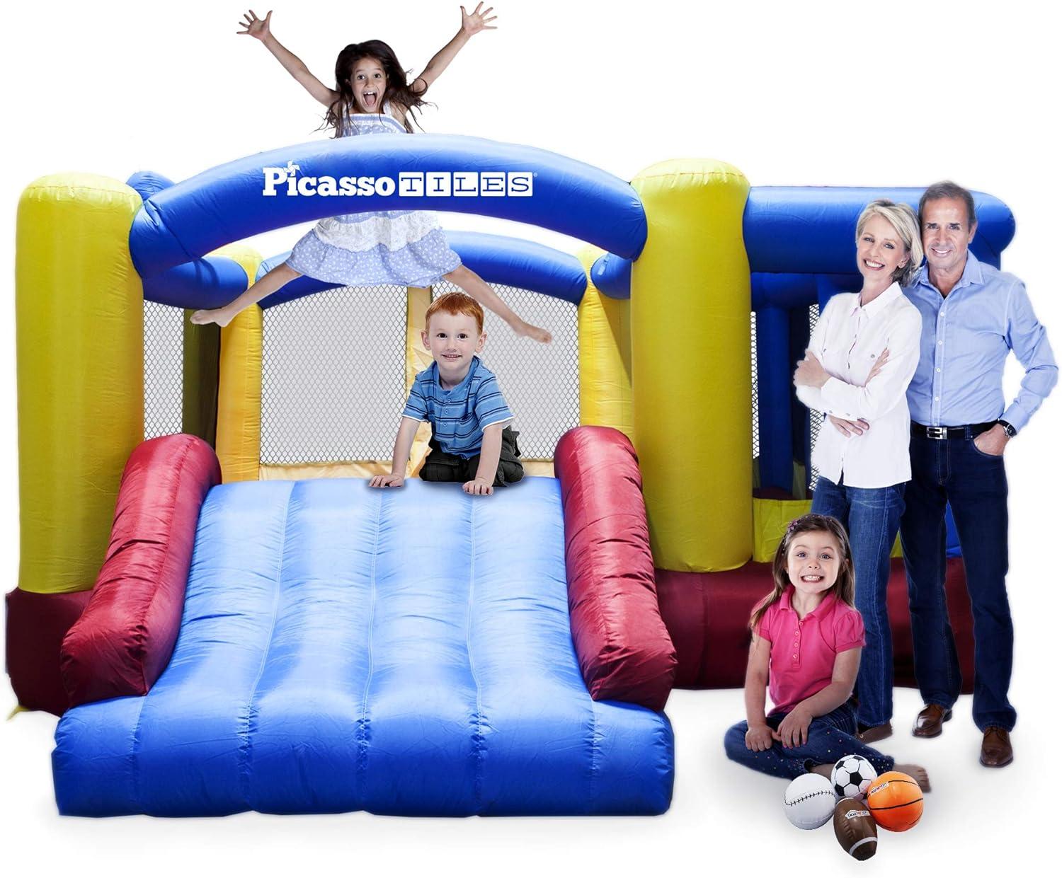 Large Multicolor Inflatable Playhouse with Slide and Sports Balls