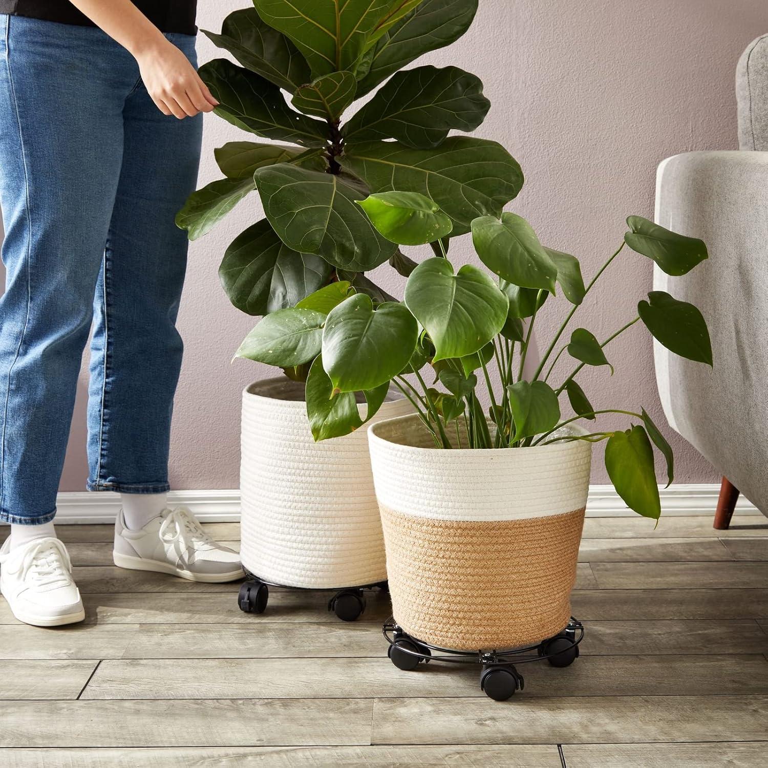 Bright Creations 4 Pack Metal Rolling Plant Stand, Planter Caddy with Wheels for Indoor and Outdoor Pots (10.6 Inches)