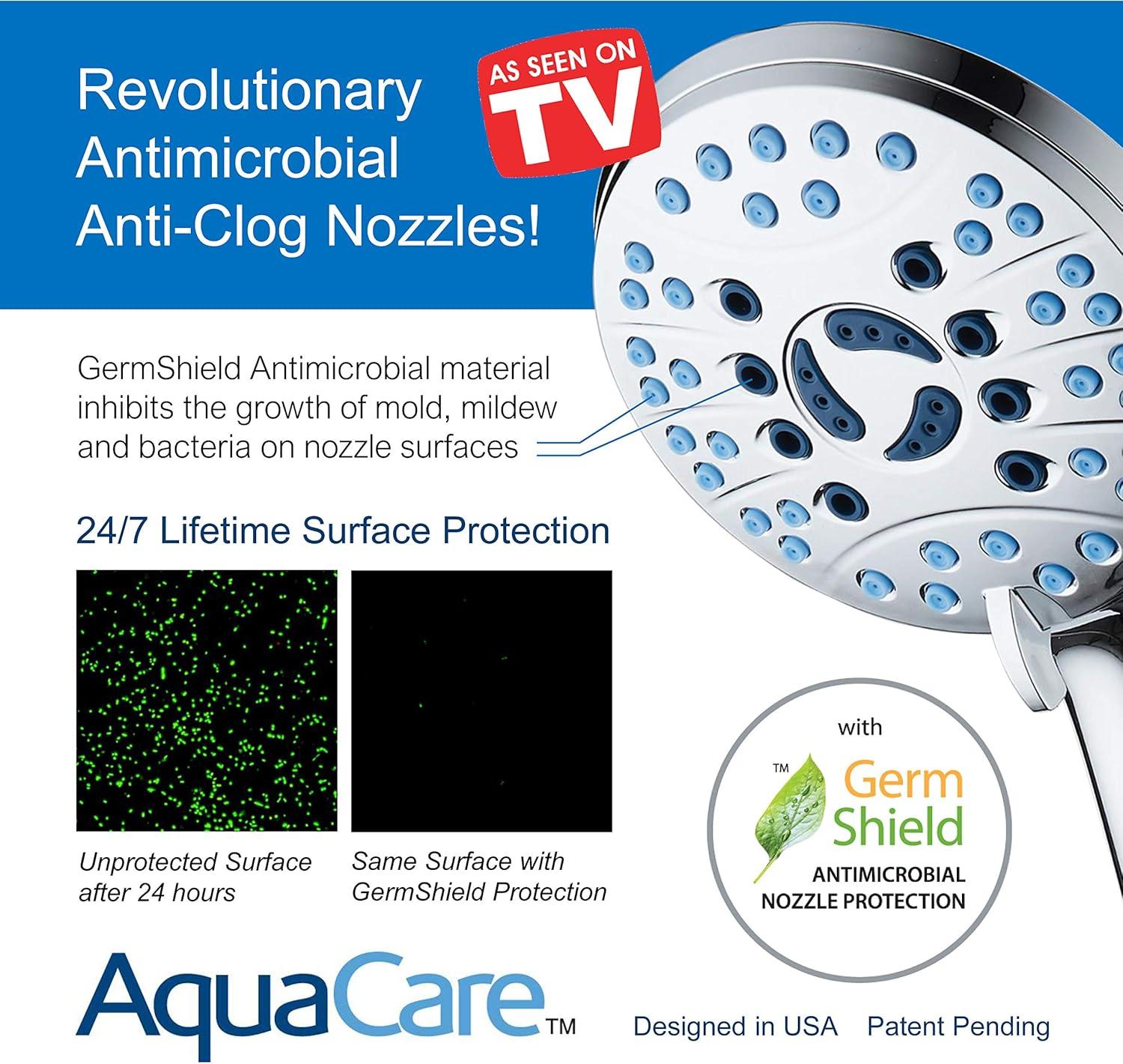 Hotel Spa AquaCare As-Seen-On-TV High Pressure Handheld/Rain 80-mode 3-way Shower Head Combo with Adjustable Arm - Anti-clog Nozzles, Tub & Pet Power Wash, 6 ft. Hose, All Chrome Finish