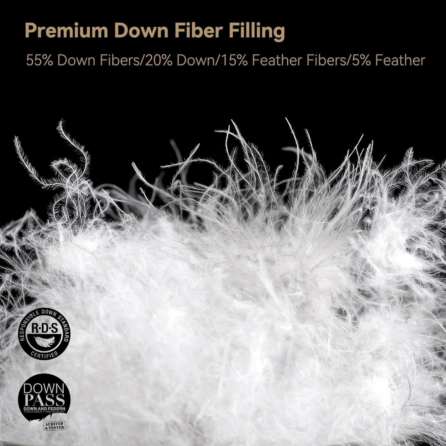 White Goose Feathers Down Fiber Comforter Queen Size, Premium All Season Duvet Insert, 750 Fill 1200TC Power Hotel Style Bedding Comforter, 42 Oz Lightweight and Medium Warmth (90x90,White)