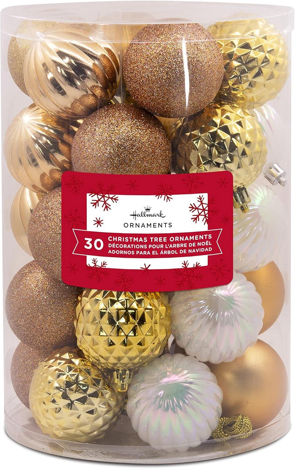 Hallmark Champagne, Gold, White AIF4 Christmas Balls Christmas Ornament Set, 30-Piece