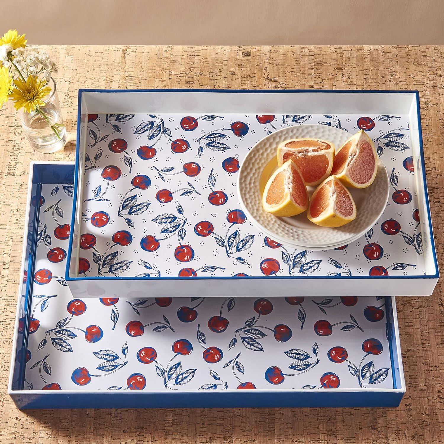 American Atelier, Birch Wood Finish, Polypropylene Rectangular Serving Tray with Handles, Set of 2