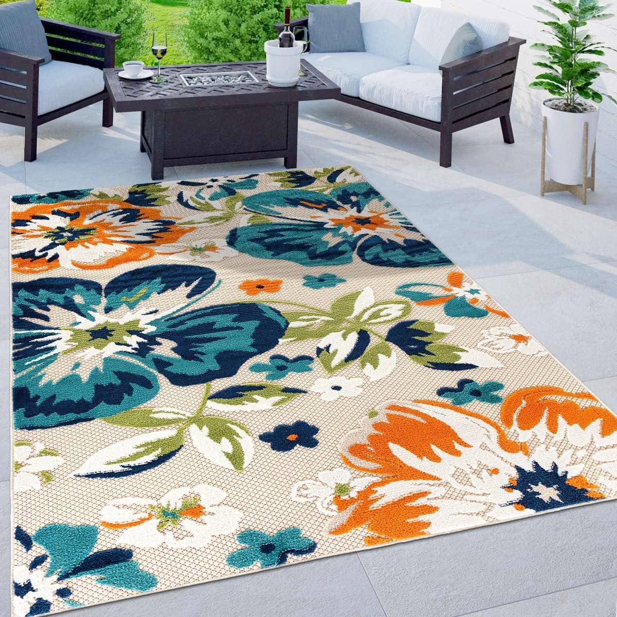 Bergamo Multi Floral 5' x 7' Synthetic Indoor/Outdoor Rug