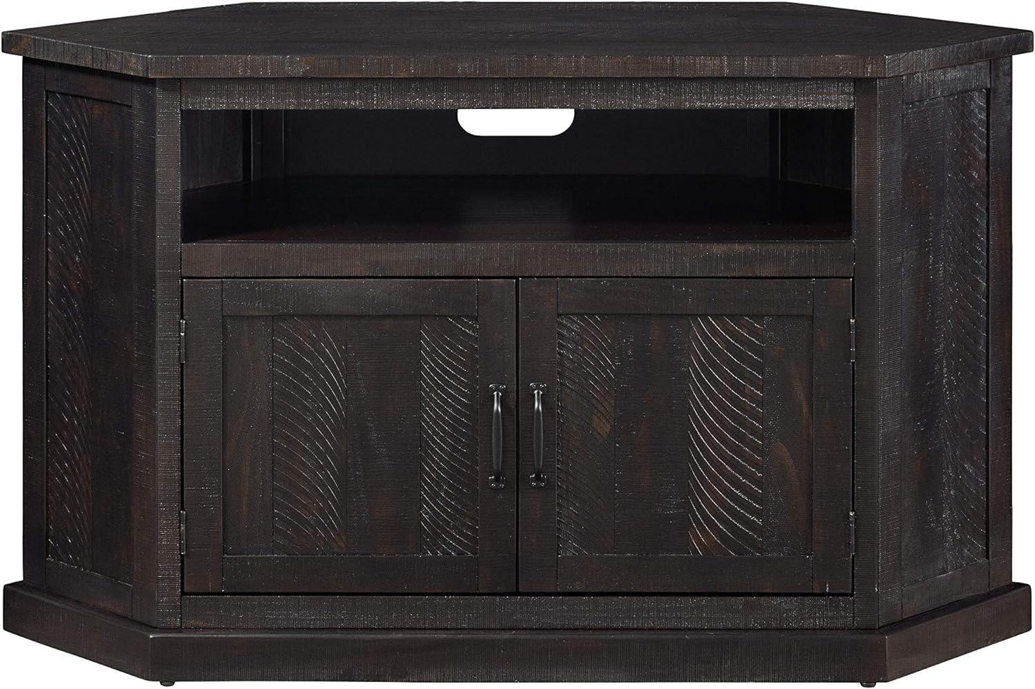 Espresso Rustic Solid Pine Corner TV Stand with Cabinet