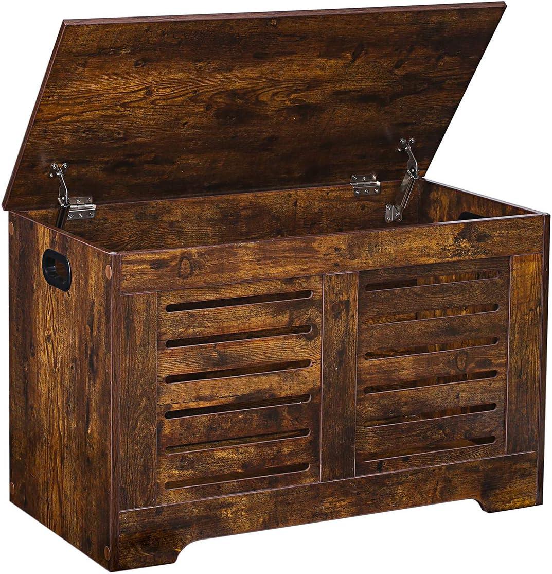 Rustic Brown Wooden Flip-Top Storage Chest with Safety Hinges