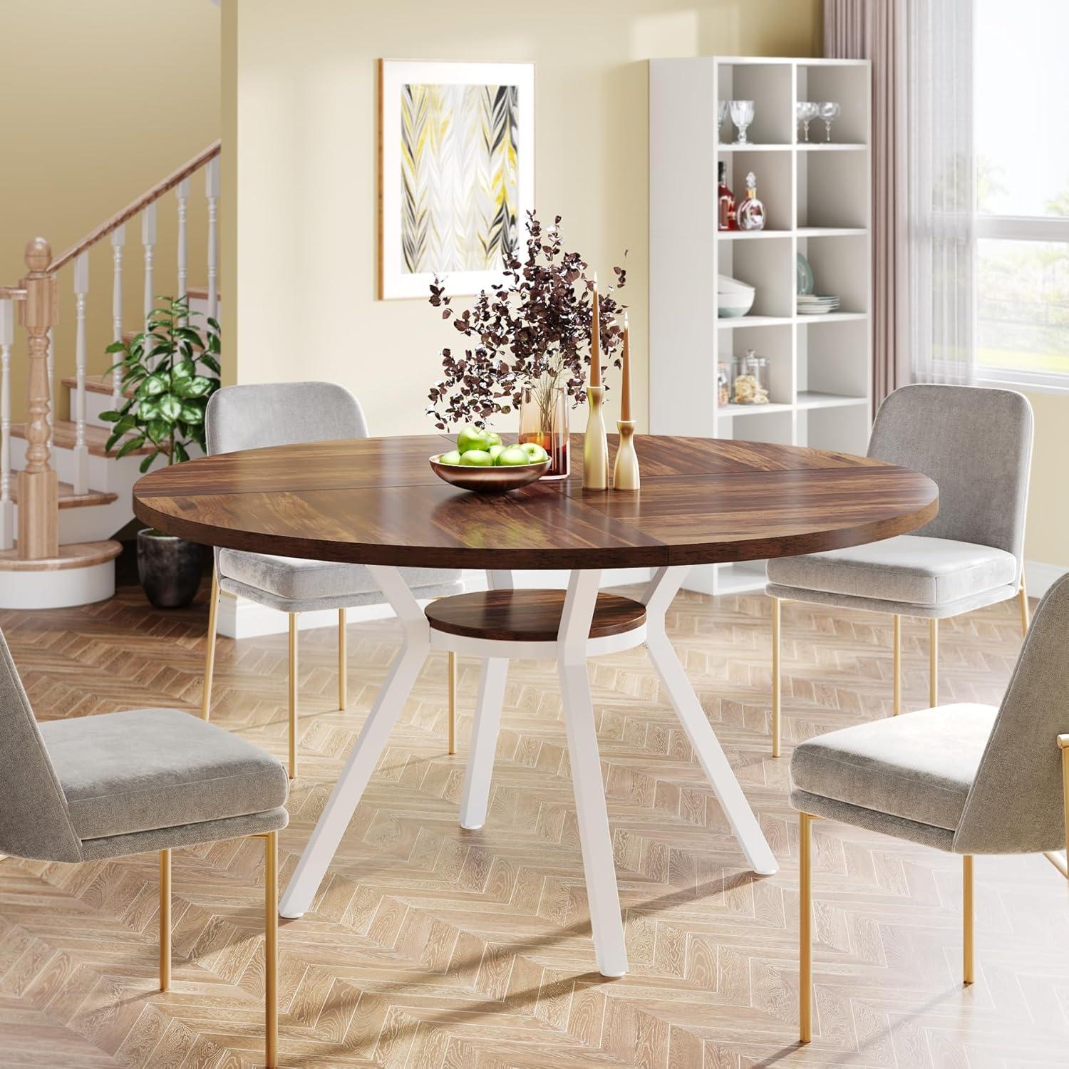 Tribesigns 47 Inch Round Dining Table, Modern Kitchen Table for 4, Small Dinner Table for Dining Room, Living Room, White (Only Table)