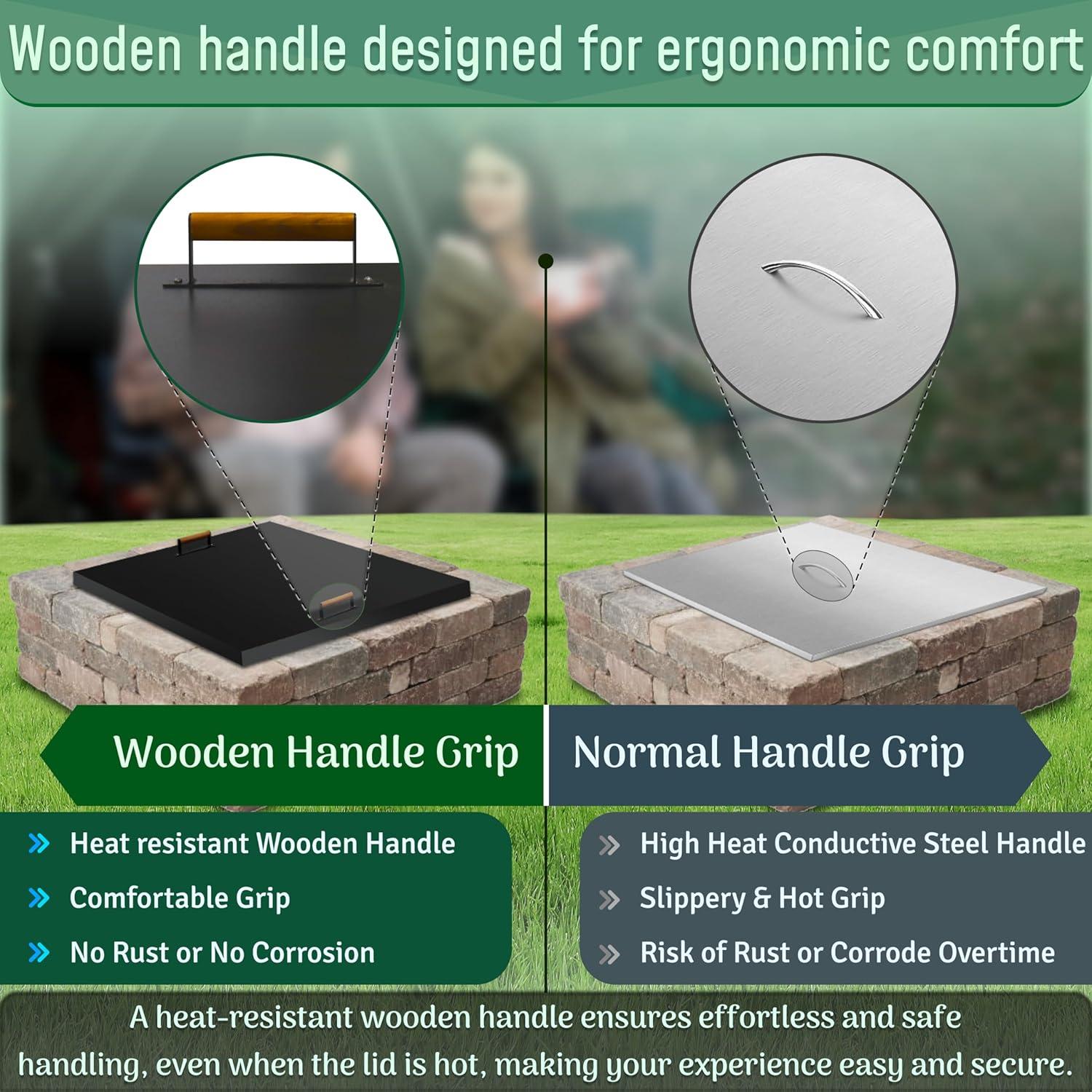 38" x 38" - Fire Pit Lid - Steel Fire Pit Snuffer Lid Cover Square - Drop-in Burner Fire Pit Pan Lid - 1.5 mm Thickness for Outdoor Fire Pit