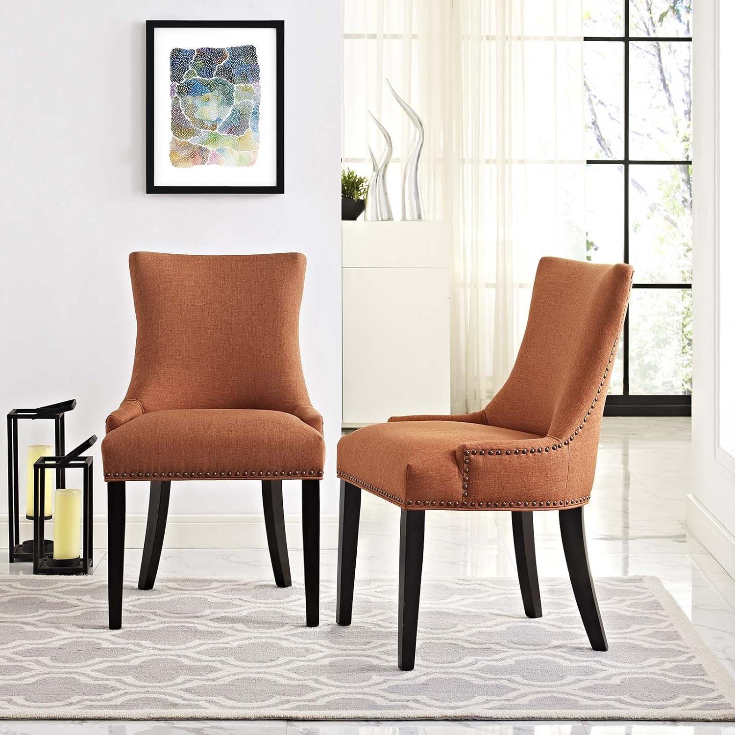 Modway Marquis Dining Side Chair Fabric Set of 2 in Orange