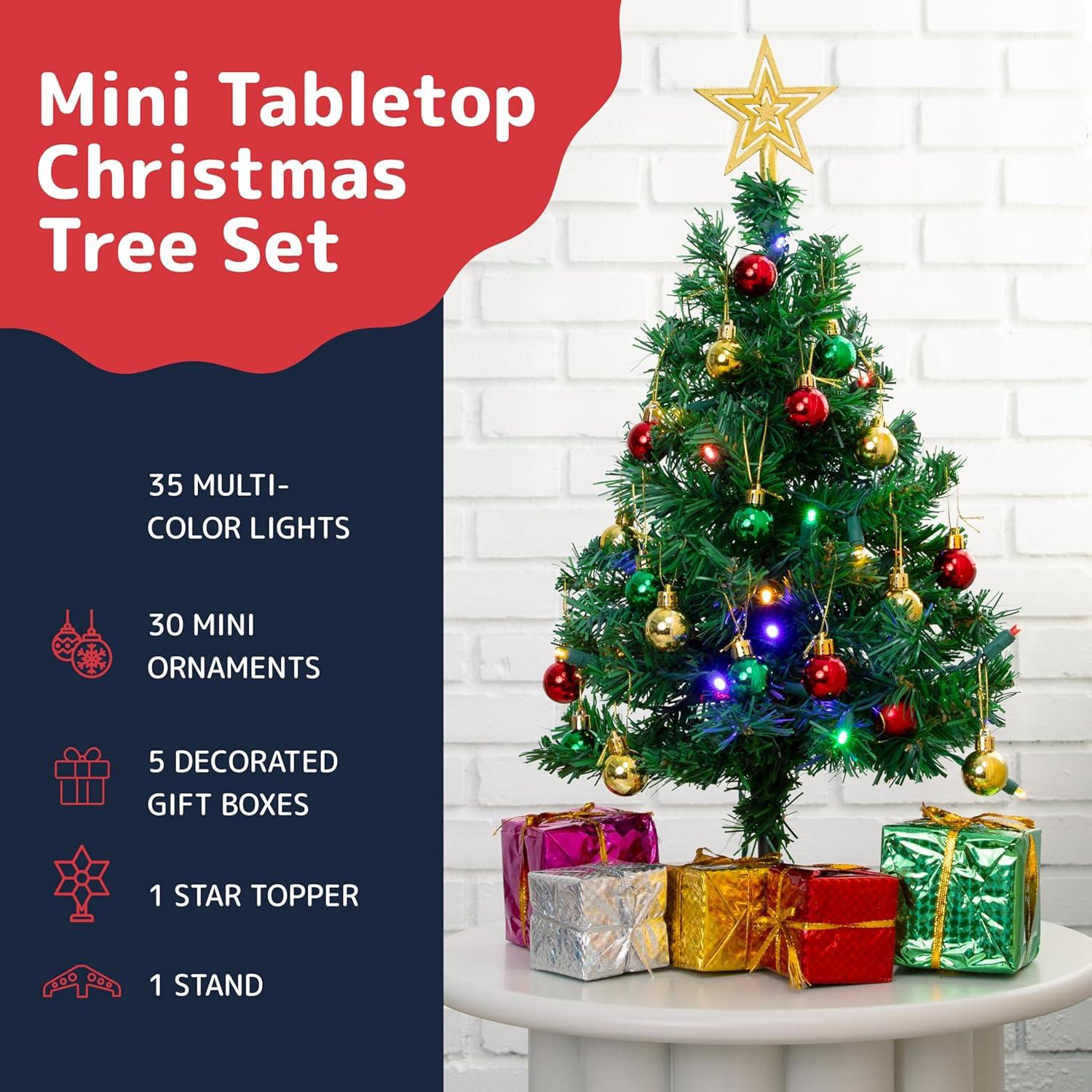 Prextex 23'' DIY Tabletop Mini Christmas Tree with Multi-Color LED Lights, Green