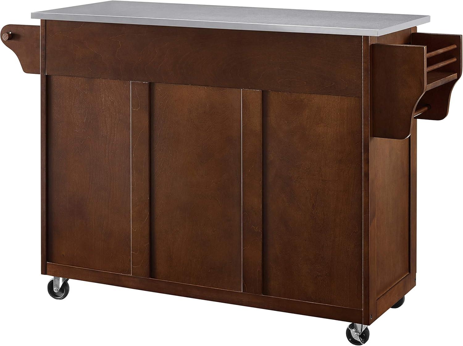 Eleanor Stainless Steel Top Kitchen Cart Mahogany/Stainless Steel - Crosley: 2 Cabinets, Spice Rack, 4 Drawers