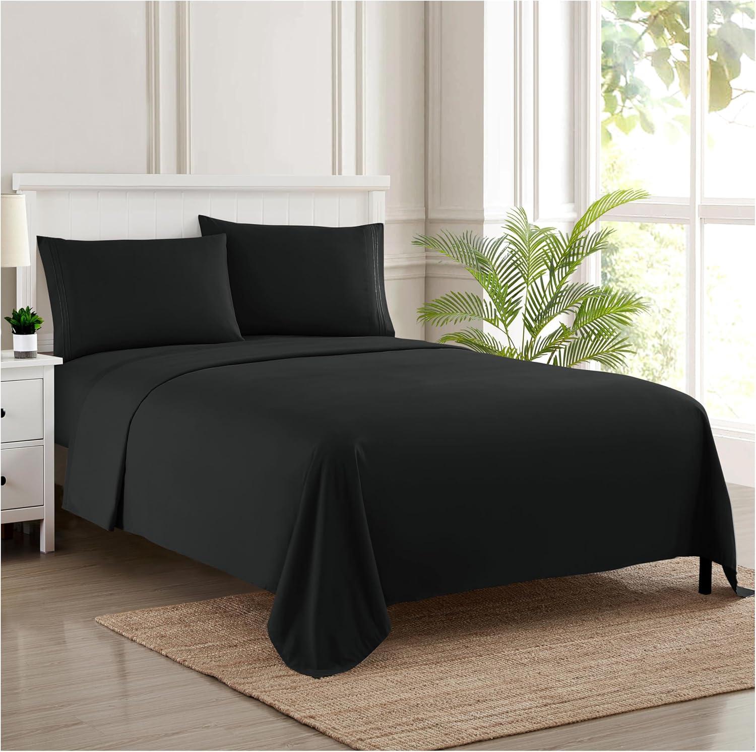 Twin XL Black Deep Pocket Microfiber Sheet Set