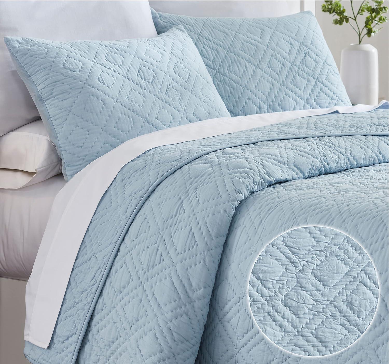 Luxury 100% Cotton Quilt Set, Hand-Quilted, Pre-Softened, Diamond Pattern by California Design Den - Creamy Ivory, King