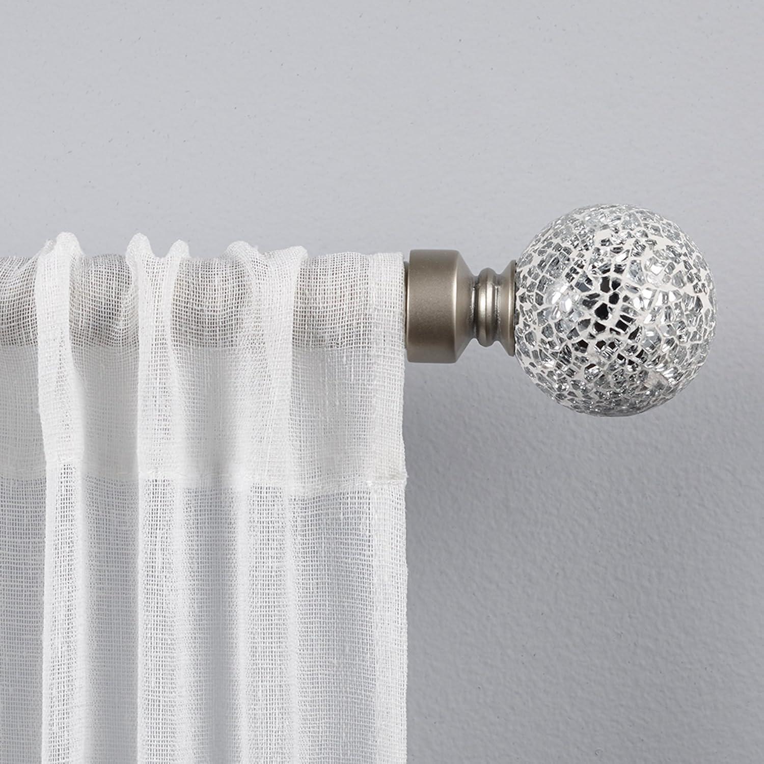 Exclusive Home 66"-120" White Mosaic Curtain Rod - Matte Silver: Adjustable Iron Rod, Ball Finial, 25lb Capacity