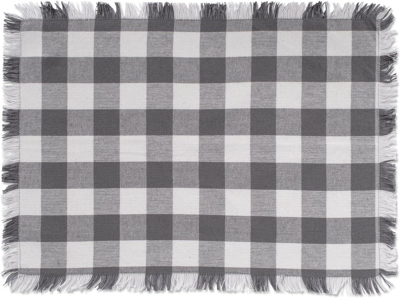 DII Modern Cotton Heavyweight Check Fringed Placemat in Gray (Set of 6)