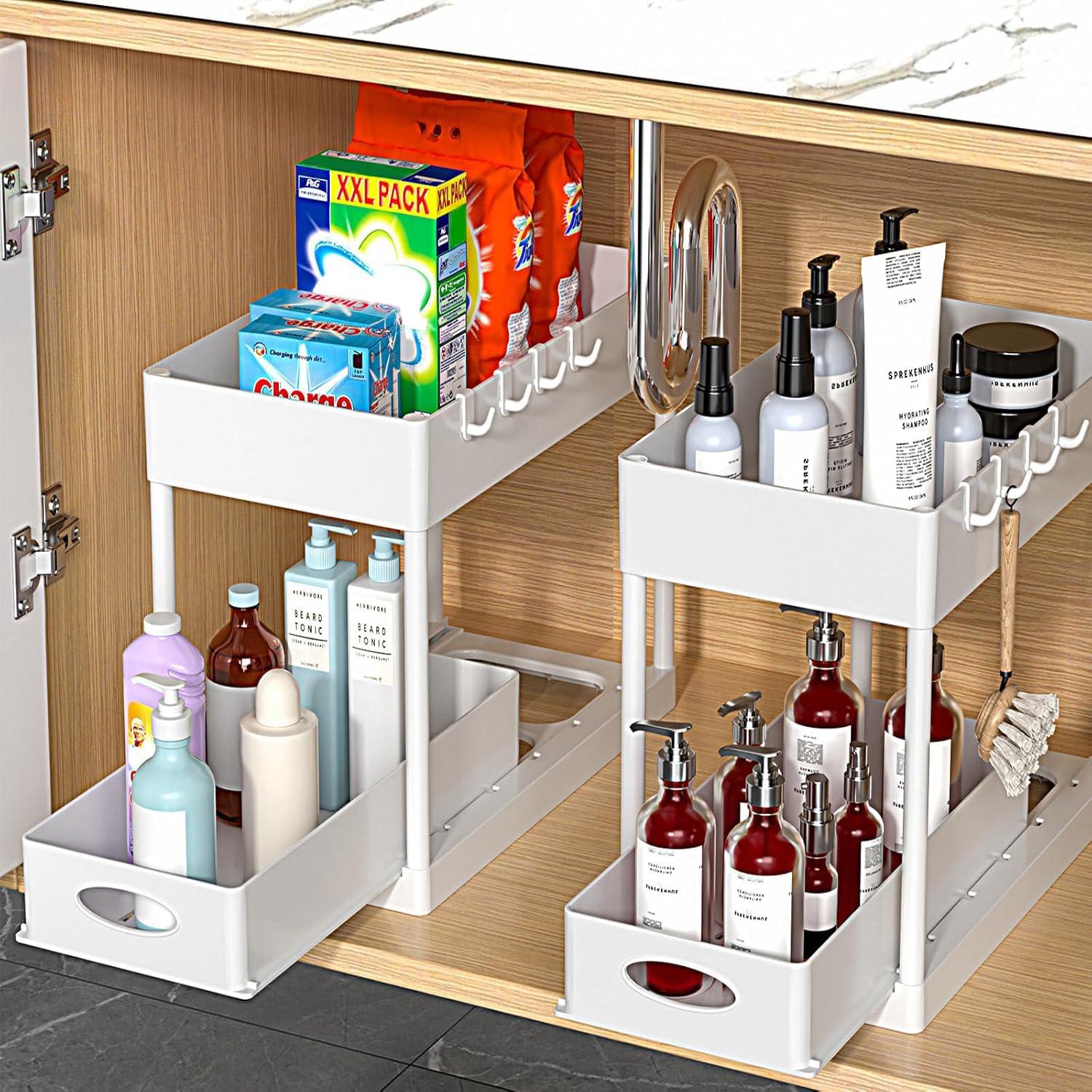 White 2-Tier Under Sink Storage Organizer with Sliding Drawers