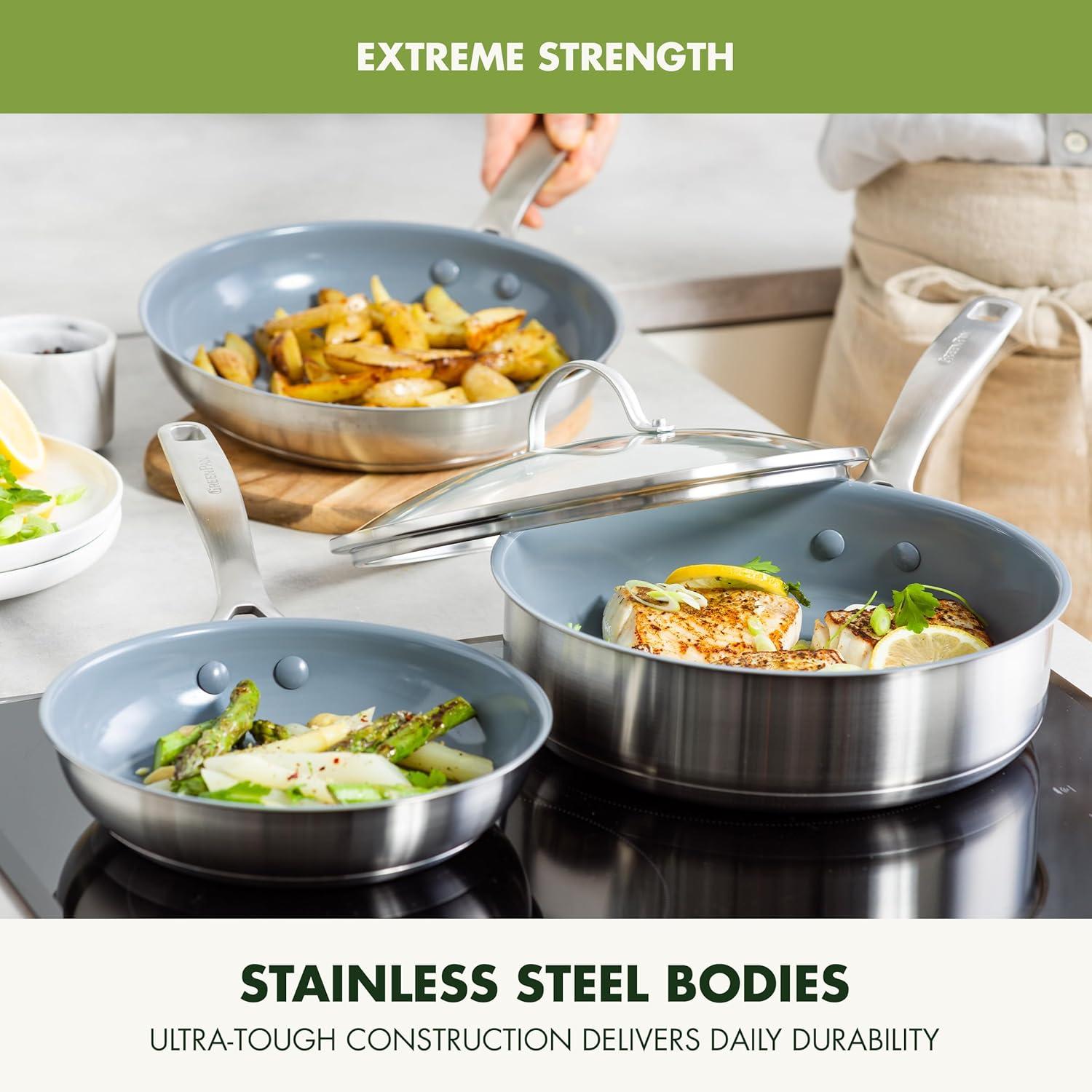 GreenPan 10-Piece Stainless Steel Ceramic Nonstick Cookware Set