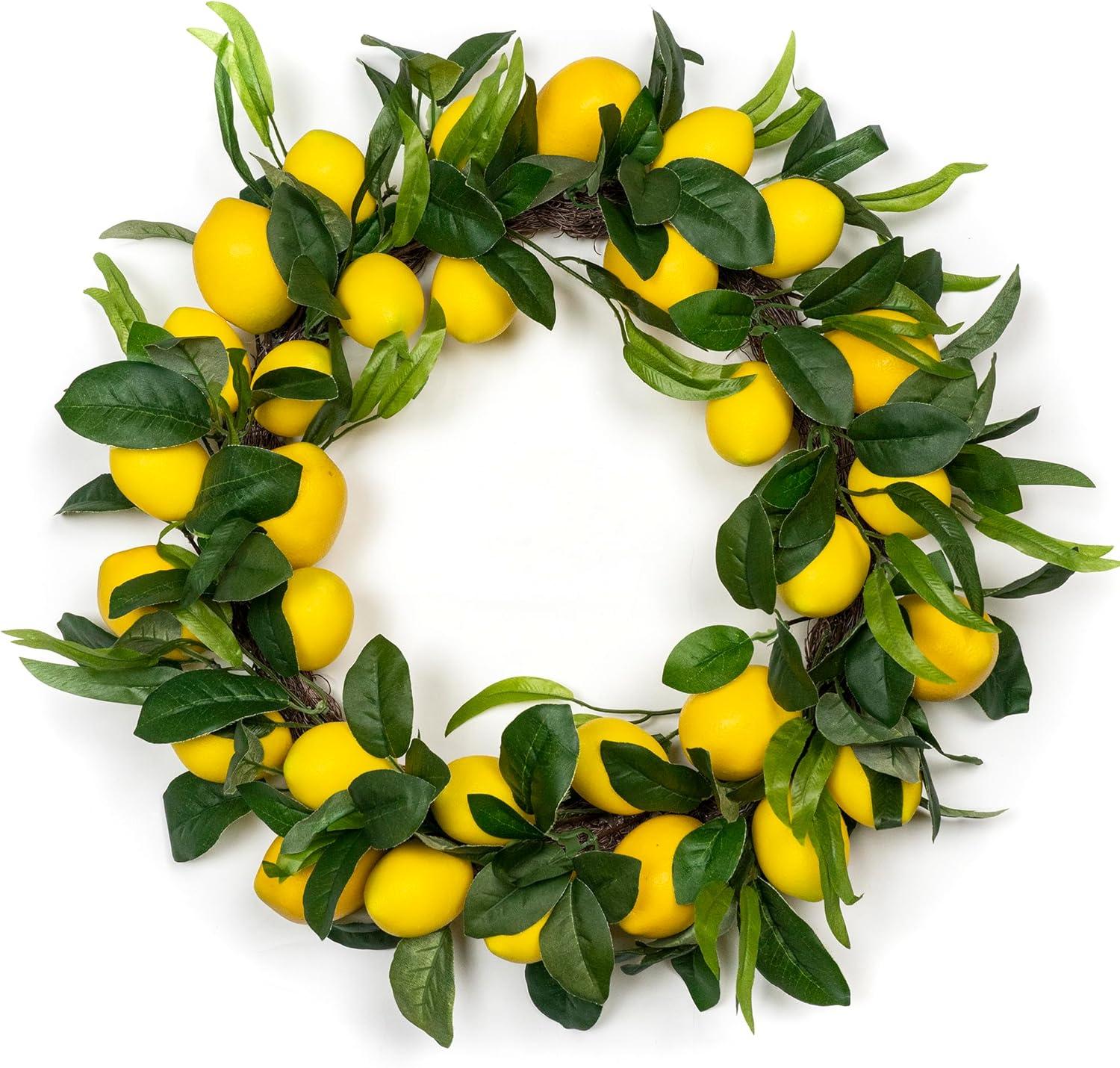 20'' Yellow Lemon and Green Leaf Artificial Wreath