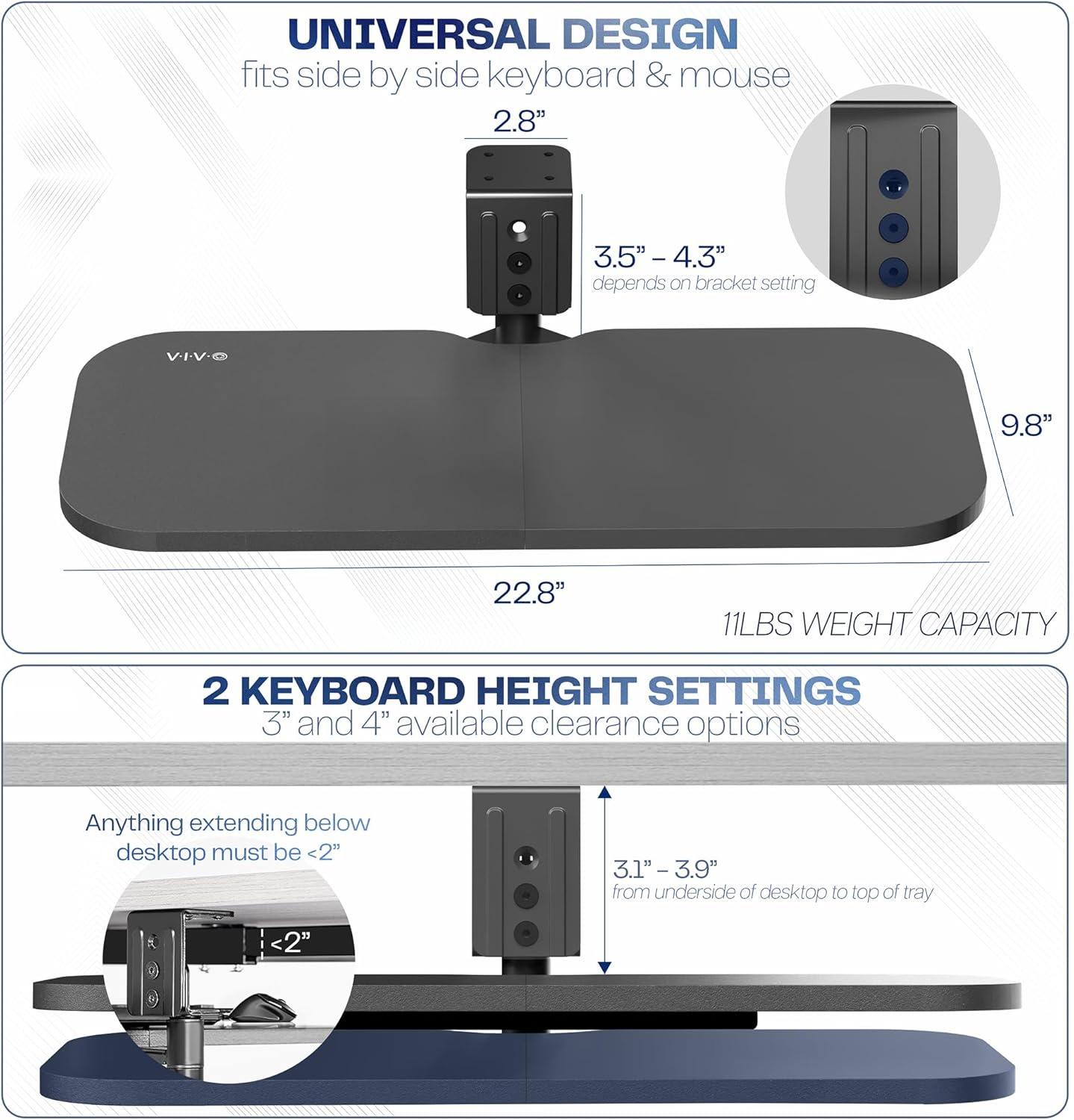 Vivo VIVO Black 23 x 10 inch Screw-In Rotating Computer Keyboard and Mouse Tray