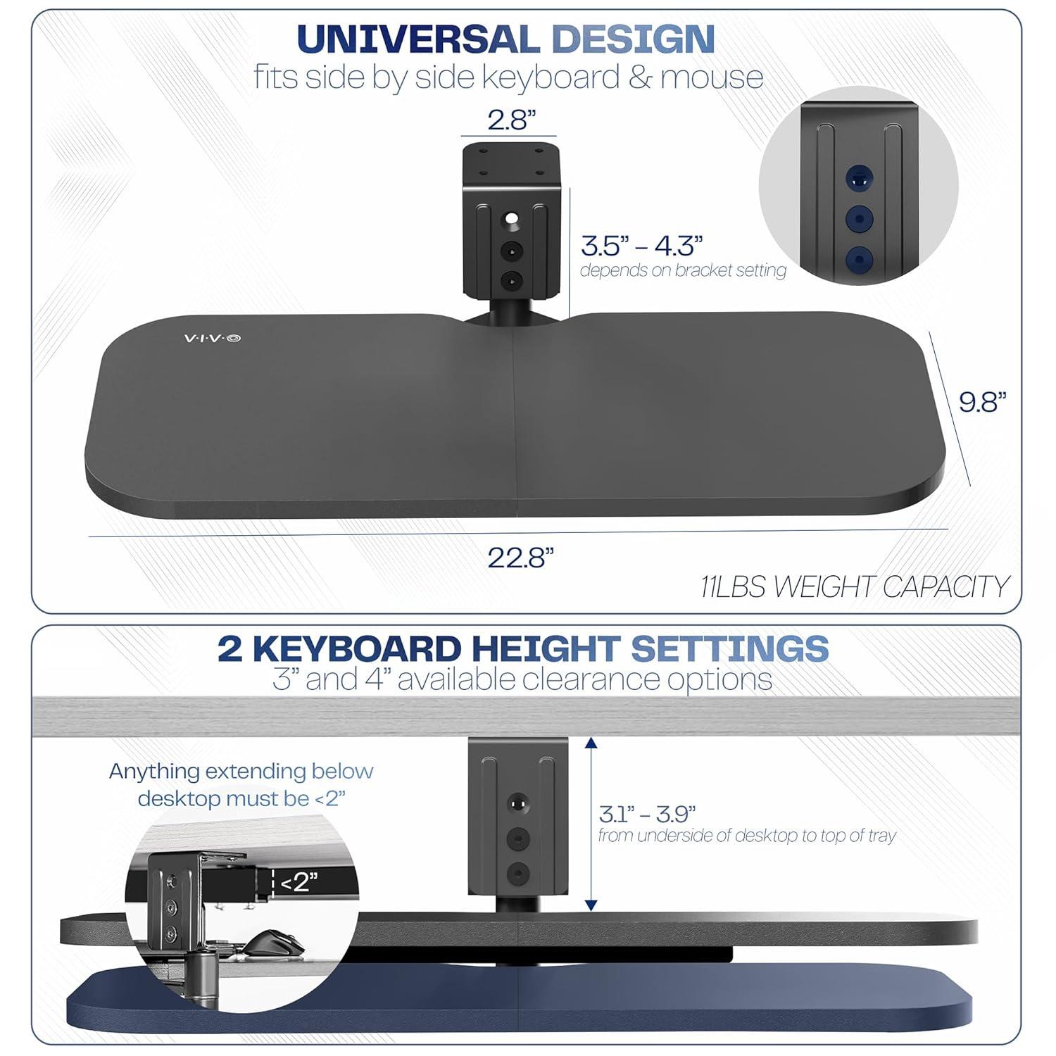 Vivo VIVO Black 23 x 10 inch Screw-In Rotating Computer Keyboard and Mouse Tray