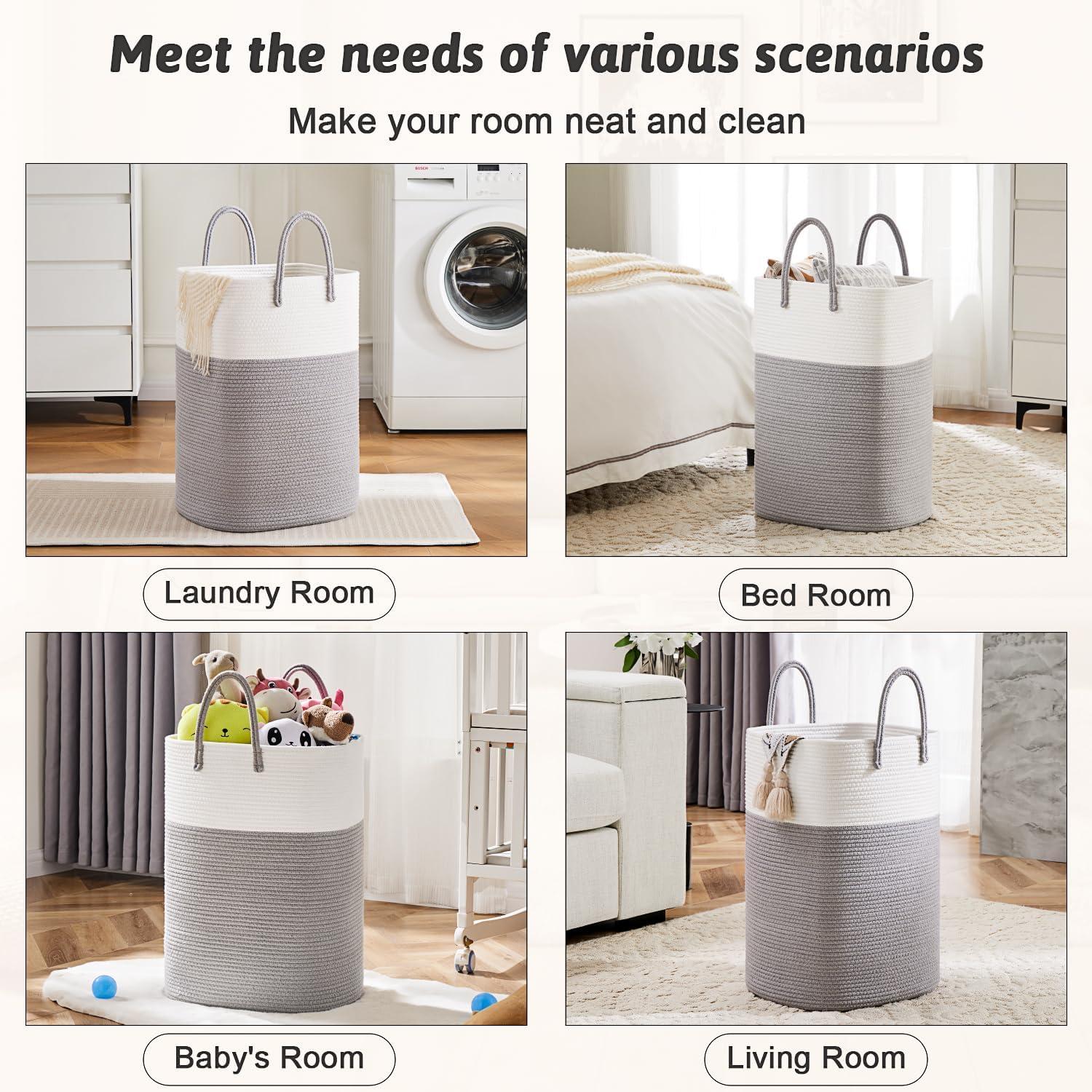 Beachcrest Home™ 60L Cotton Rope Woven Laundry Basket, Multifunctional Storage Sorter For Dirty Clothes In Bathroom And Living Room