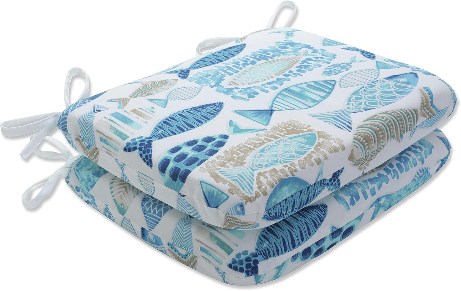 15.5"x18.5" Hooked Nautical 2pc Outdoor Seat Cushion Set Blue - Pillow Perfect: Weather-Resistant, Fade-Resistant