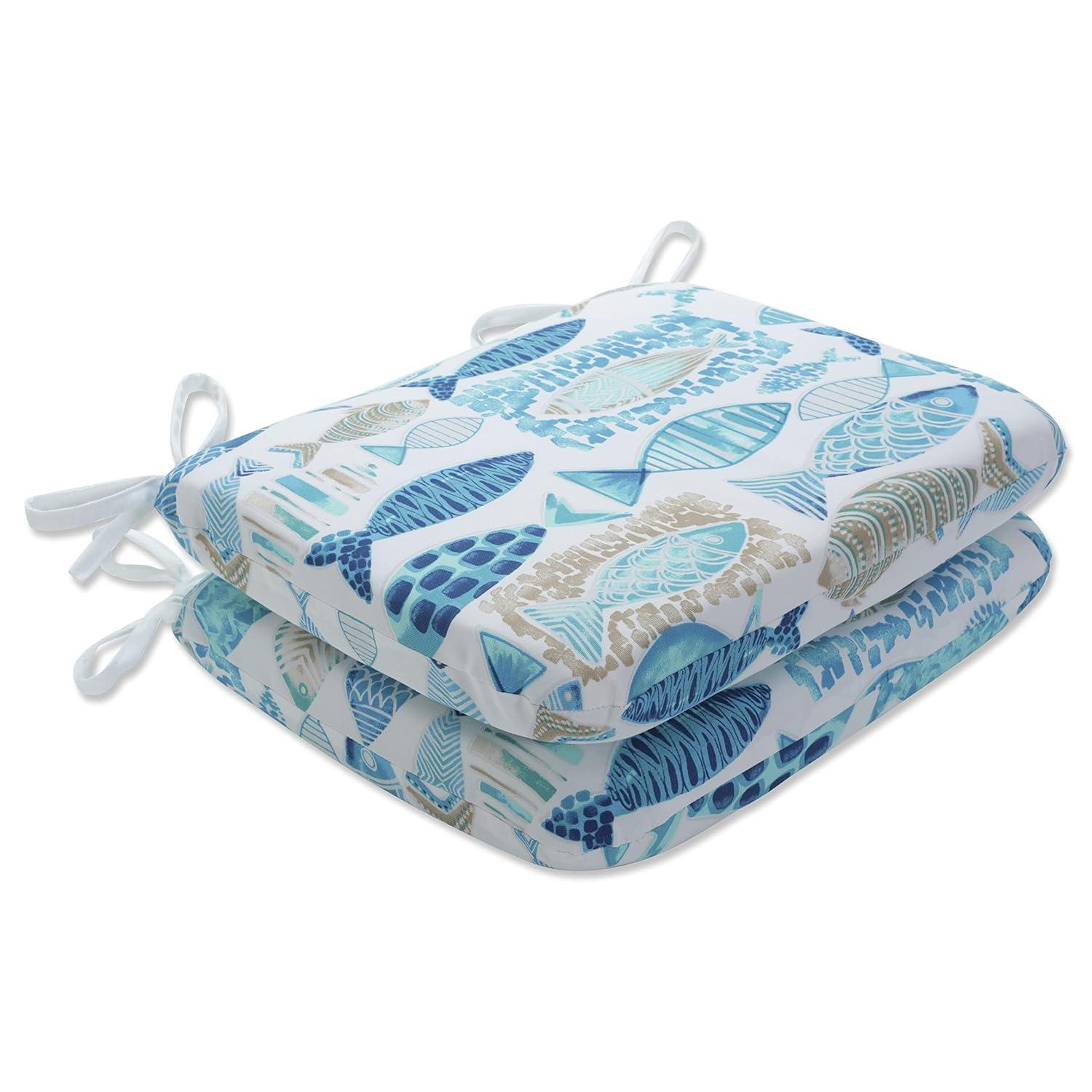 15.5"x18.5" Hooked Nautical 2pc Outdoor Seat Cushion Set Blue - Pillow Perfect: Weather-Resistant, Fade-Resistant