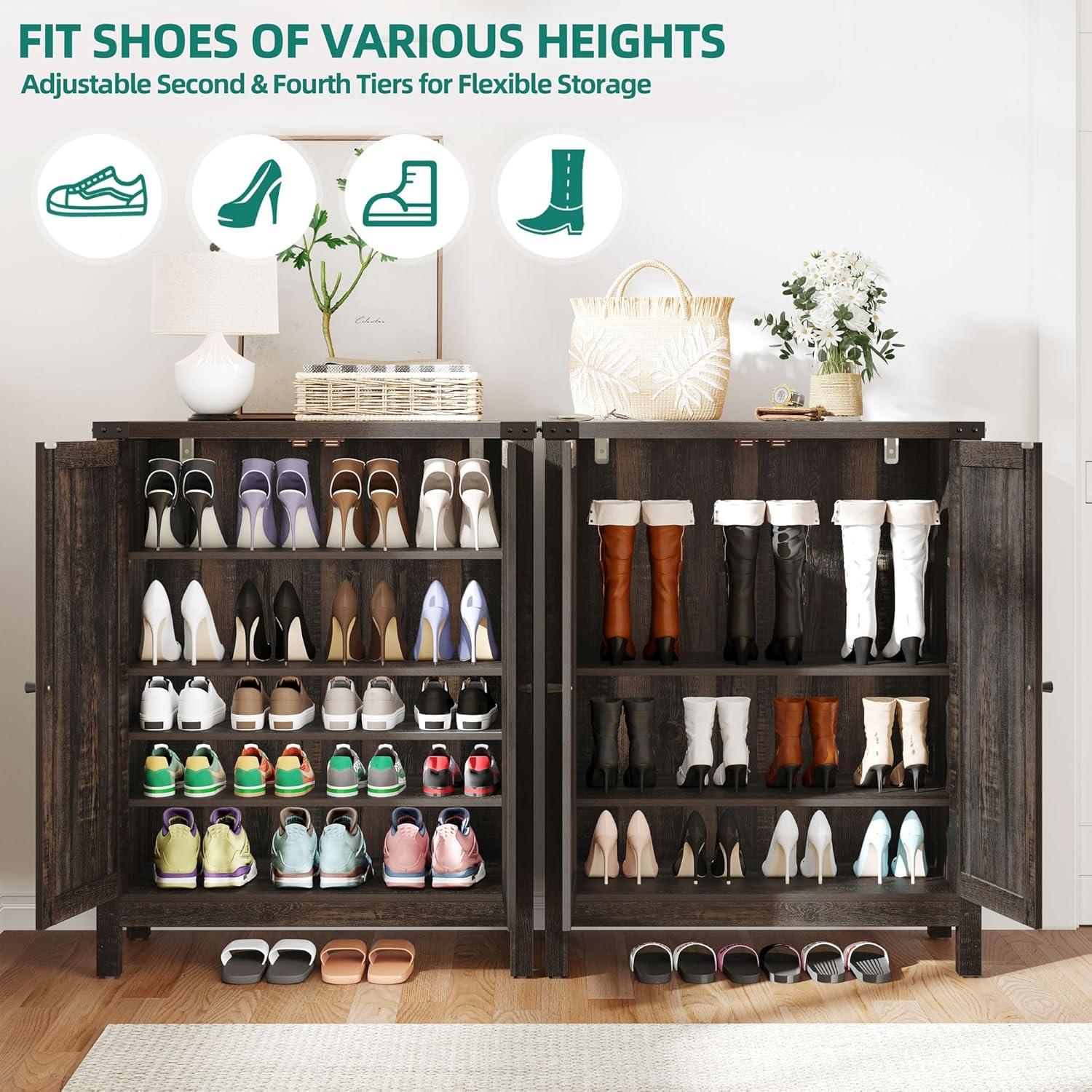 Shoe Cabinet with Doors, 5-Tier Shoe Storage Cabinet for Entryway,Wooden Shoes Rack Organizer