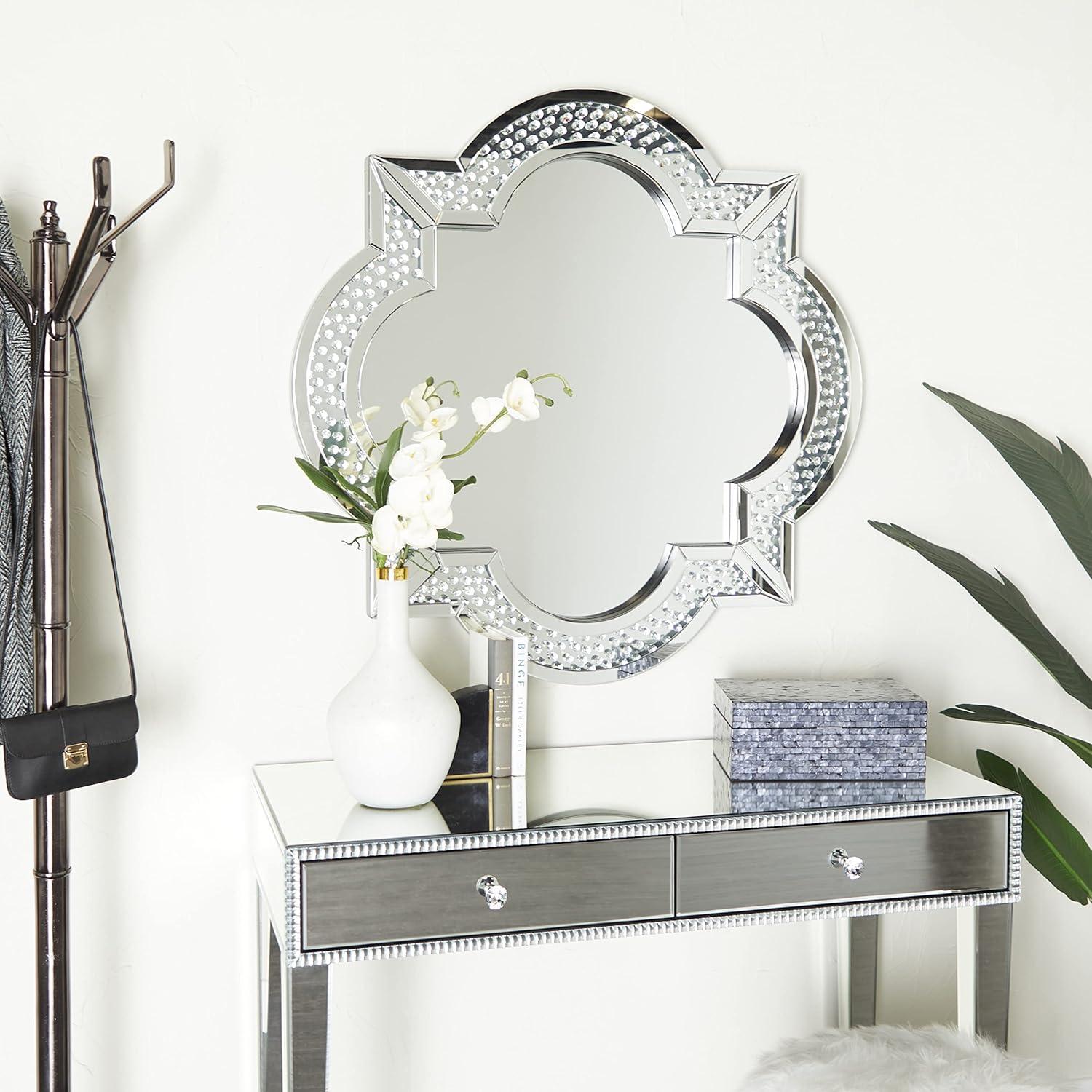 DecMode 40" x 40" Gray Quatrefoil Wall Mirror