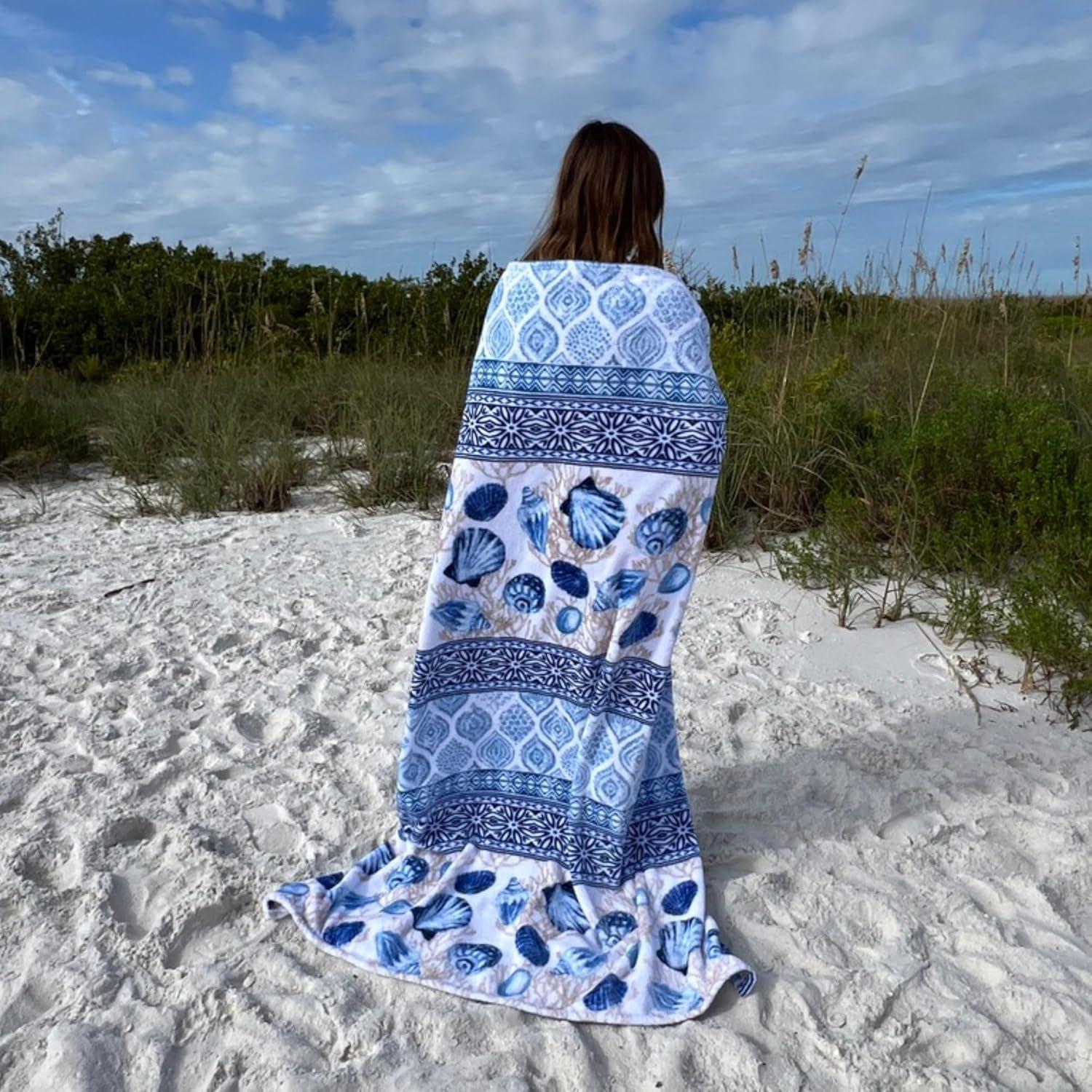 Coastal Ocean Life Fleece Throw Blanket, 50" x 70", Blue and White