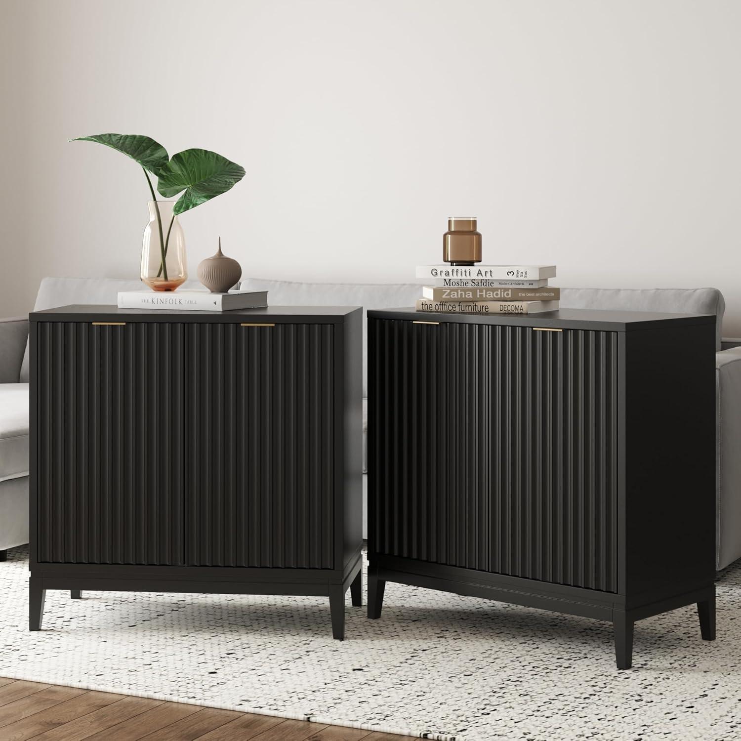 Black Oak Fluted Door Sideboard Set of 2