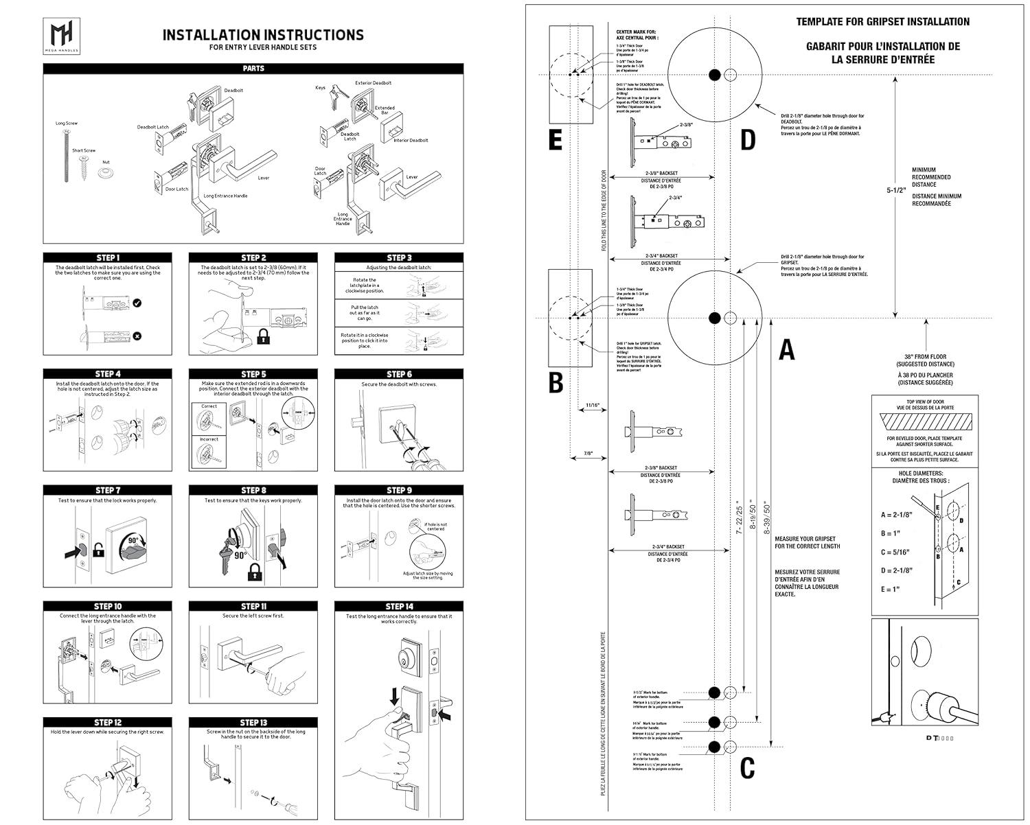 Mega Handles Mega Handles Tobelle Reversible Entry Door Handle Set with Single Cylinder Deadbolt and Lever – Modern Handle for Front, Garage, or Interior Doors