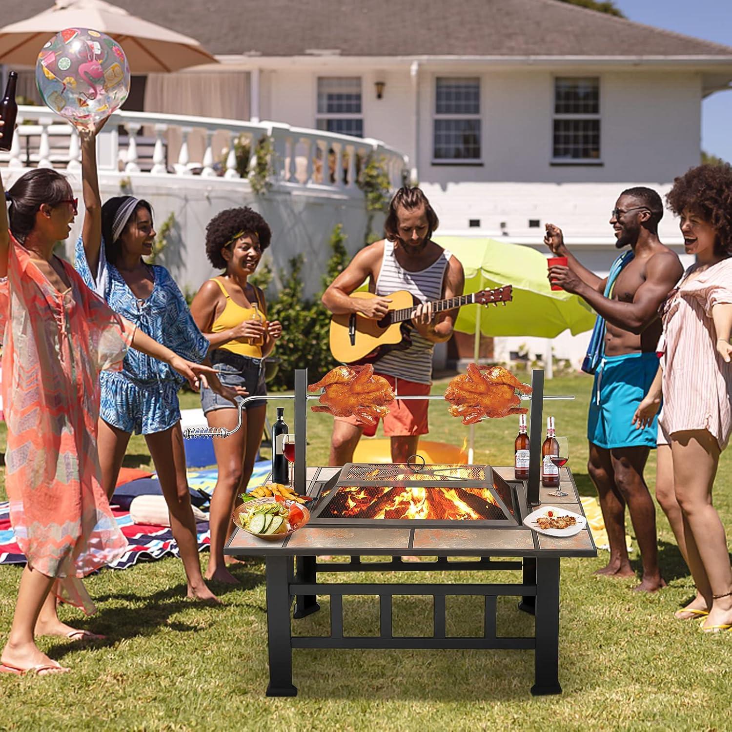 SINGLYFIRE 37 Inch Large Fire Pit with Ceramic Table & BBQ Grill for Backyard Garden