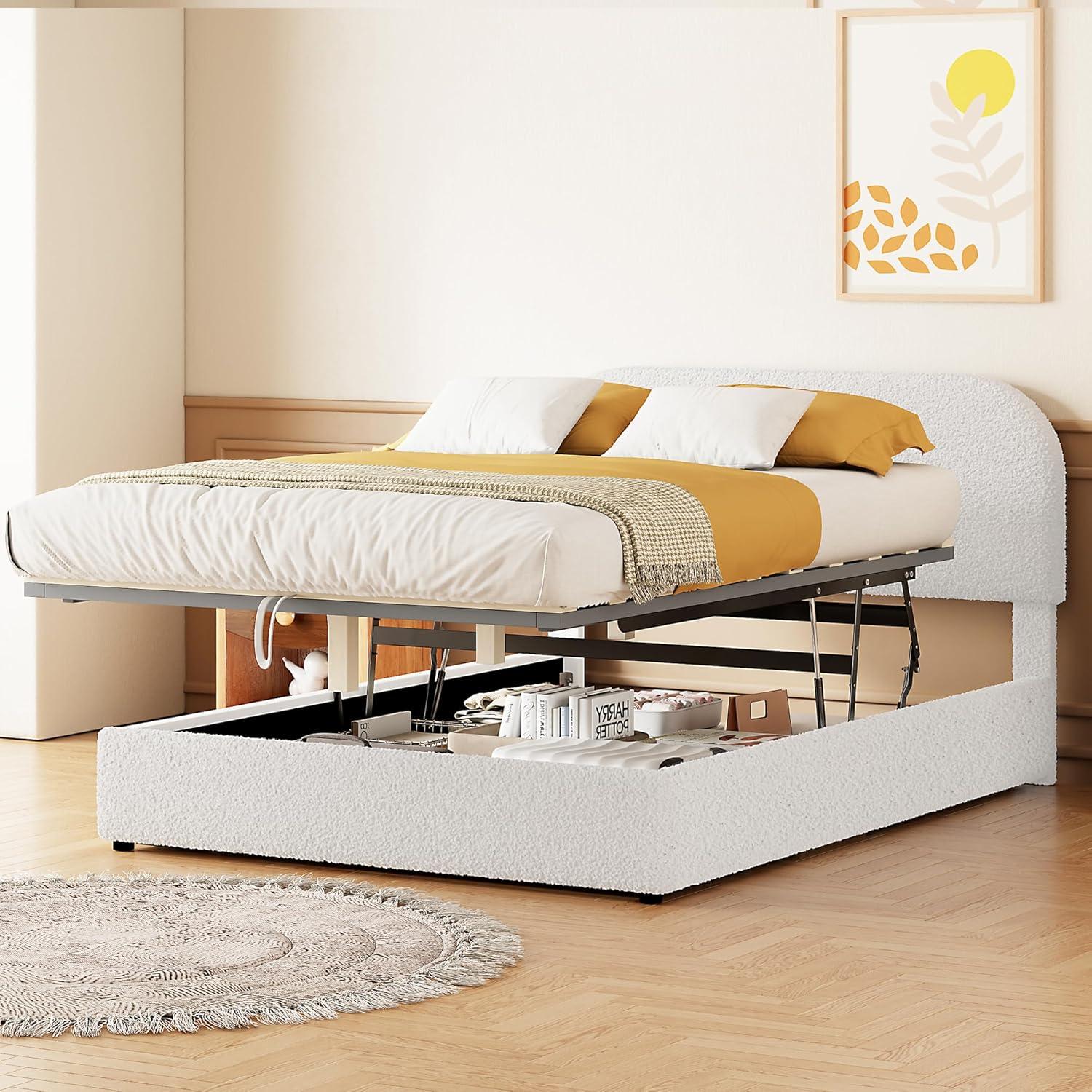 17 Stories Teddy Fleece Full  Size Upholstered Platform Bed with Hydraulic Storage System, White