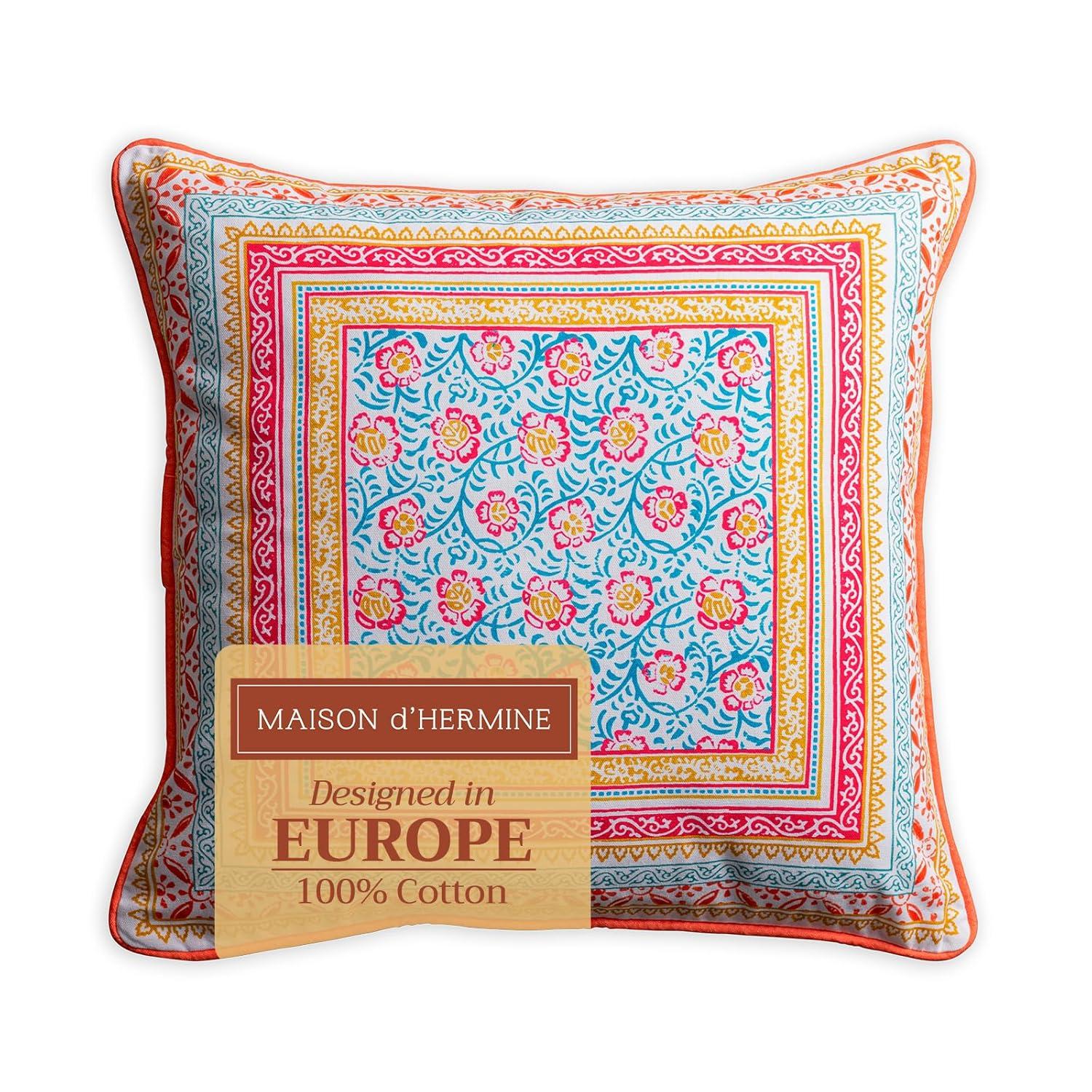 Maison d' Hermine Decorative Pillow Covers 18 x 18 Inch Square 100% Cotton Throw Pillow Covers with Invisible Zipper Cushion Case for Living Room Couch, Chair, Sofas, Bedroom, Home (Katmandou - Doda)