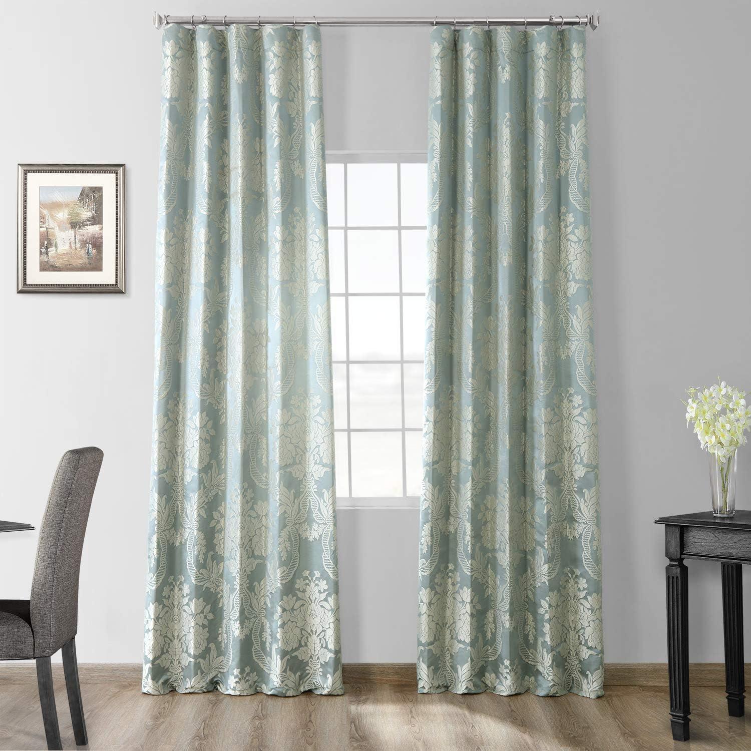 Magdelena Steel Blue & Silver Designer Damask Curtain (1 Panel), Magdelena Steel Blue & Silver, 50W X 108L