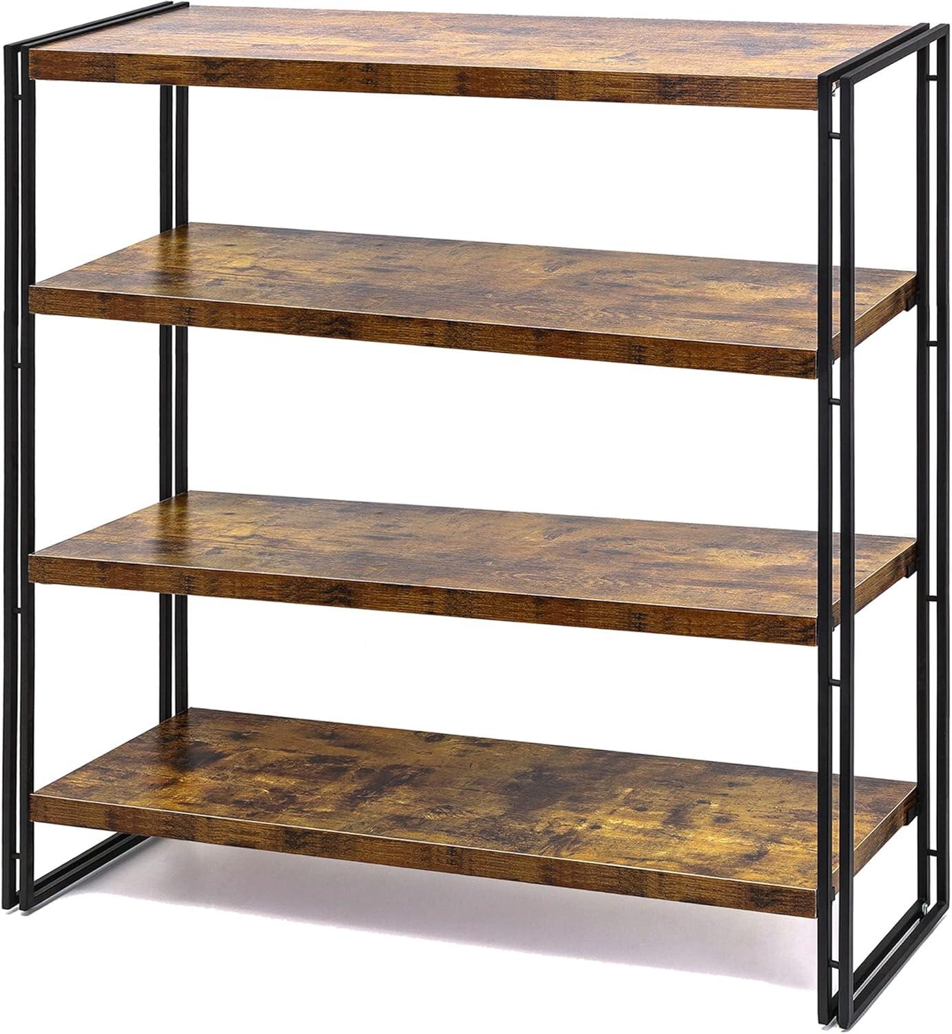 47'' Brown MDF and Metal 4-Tier Industrial Bookshelf