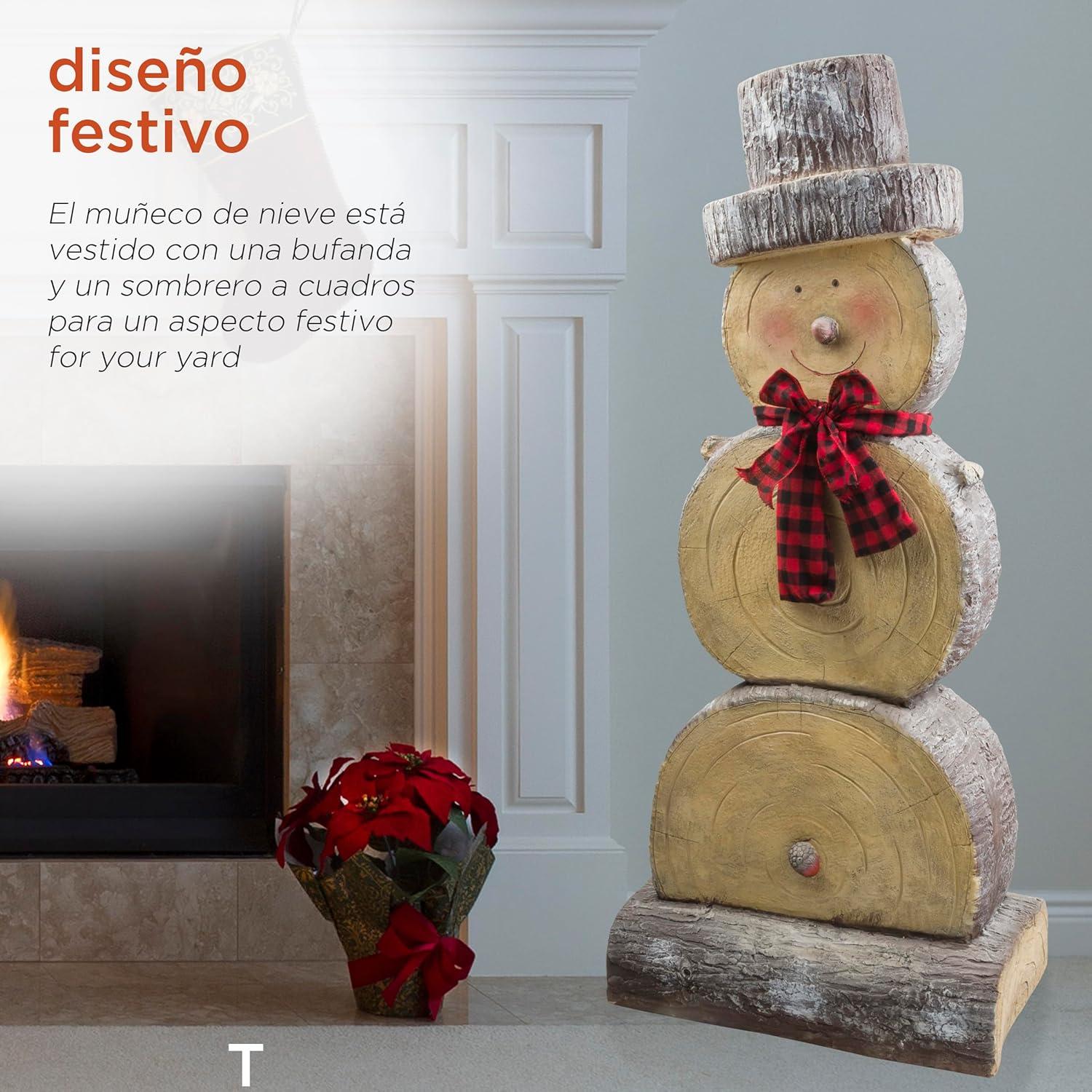 Alpine Corporation 16" x 9" x 38" Wooden Snowman Holiday Statue, Brown/Tan