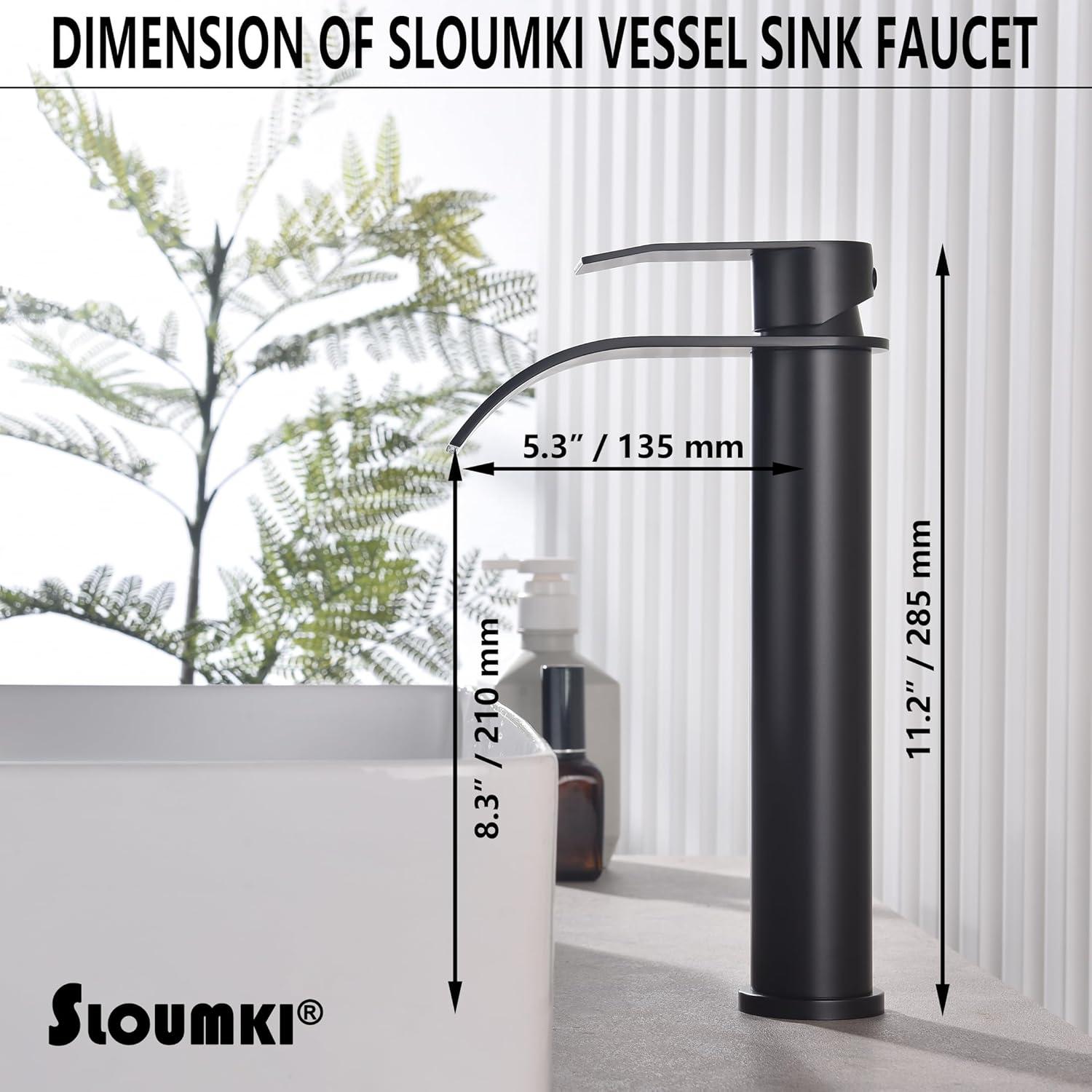 Waterfall Bathroom Faucet Single Handle，Bathroom Sink Faucet 1 Hole，Waterfall Faucet for Bathroom Sink，Vessel Sink Faucet Matte Black Tall Bathroom Faucet