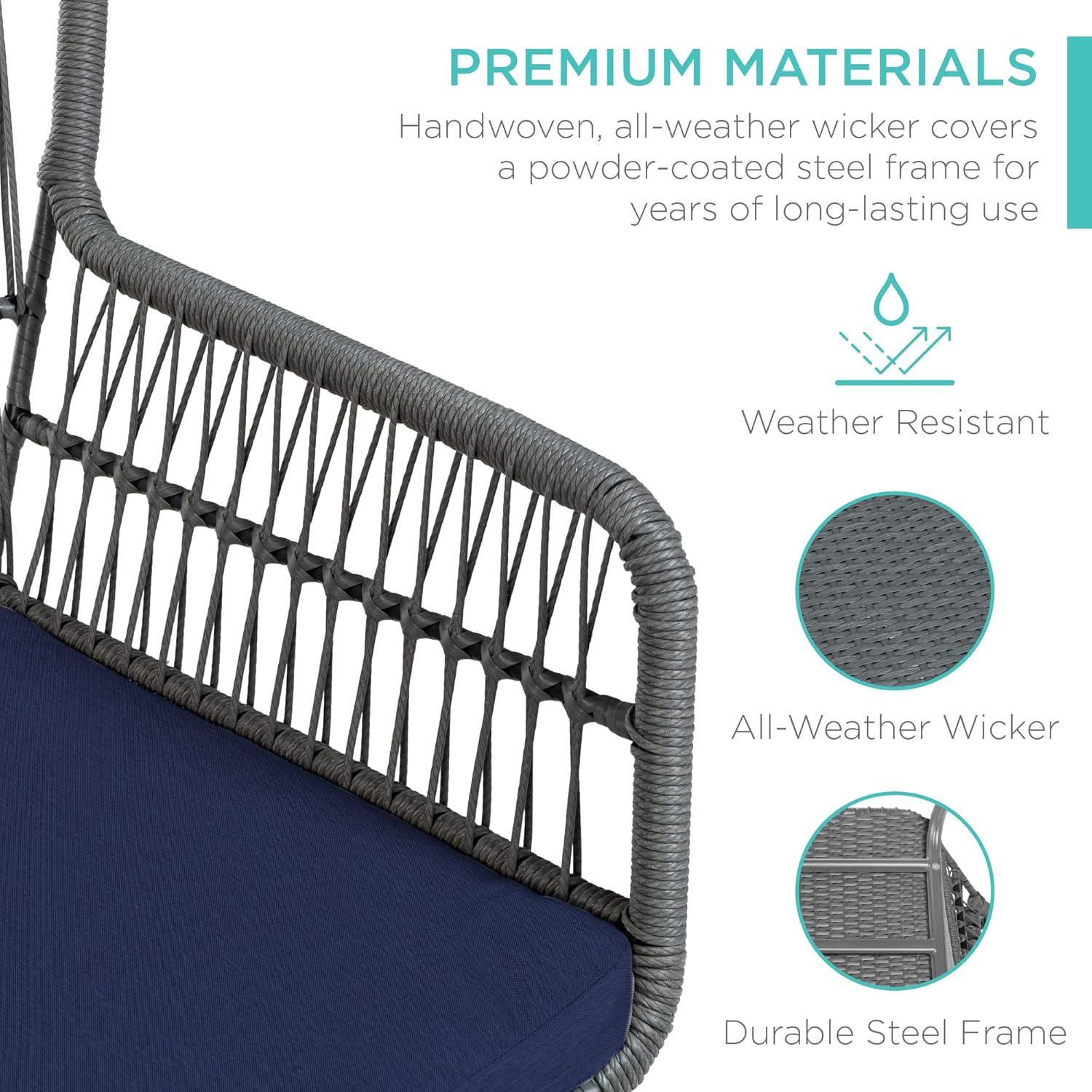 Best Choice Products 3-Piece Patio Conversation Bistro Set, Outdoor Wicker w/ 2 Chairs, Cushions, Side Table - Gray/Navy