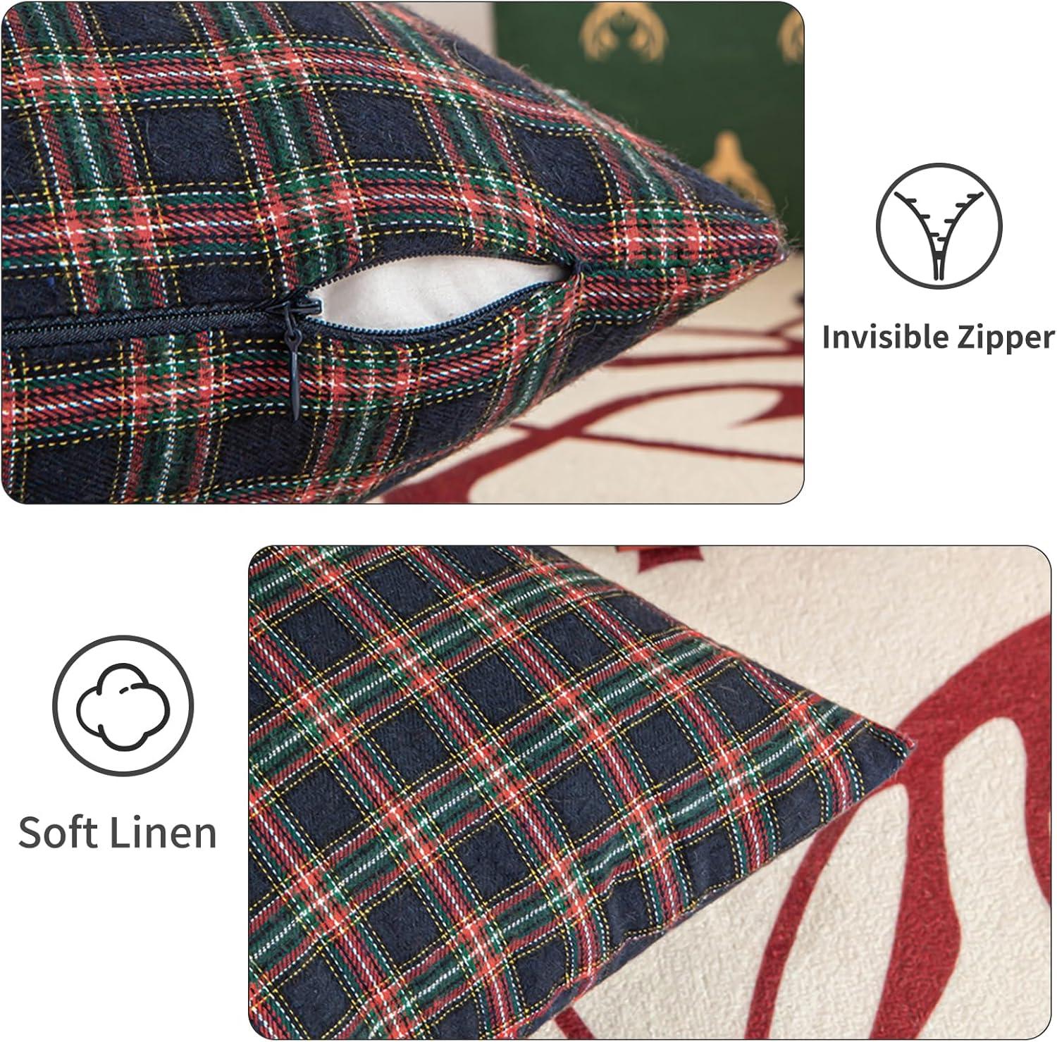 Red and Beige Tartan Plaid Snowflake 18" Polyester Euro Pillow Covers