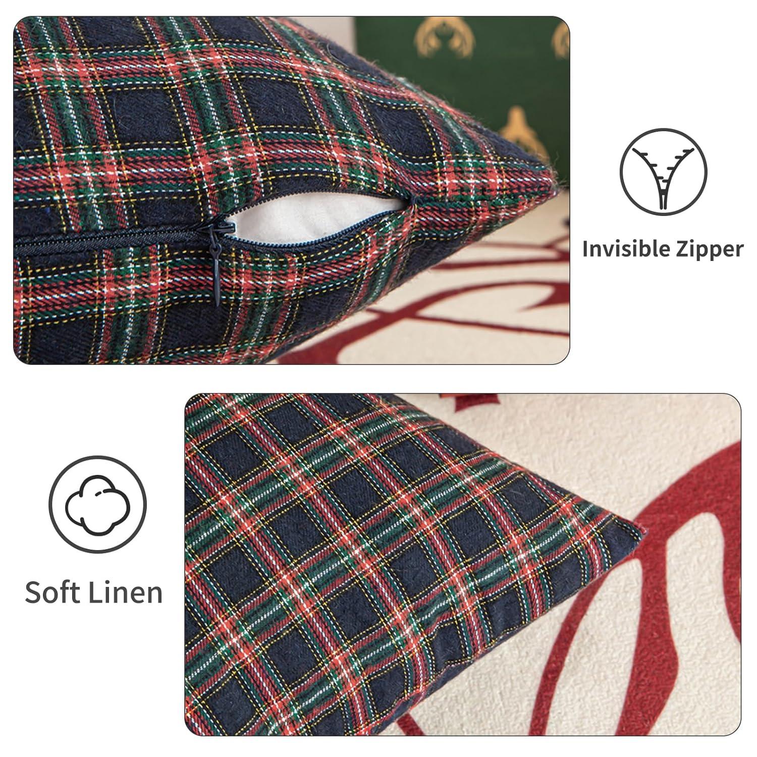 Red and Beige Tartan Plaid Snowflake 18" Polyester Euro Pillow Covers
