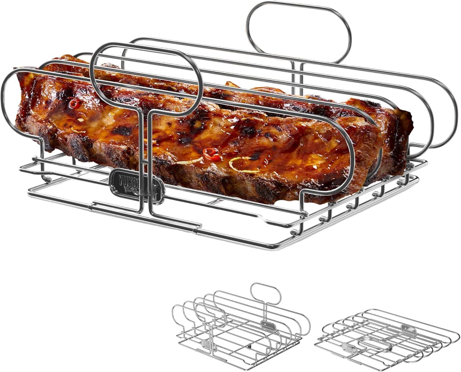 Stainless Steel Collapsible Rib Rack for Grilling and Smoking