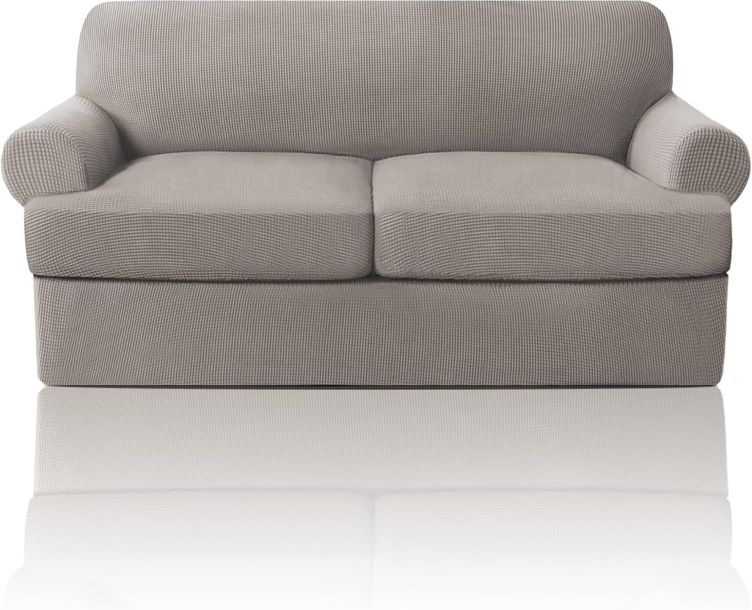 Taupe Stretch T Cushion Loveseat Slipcover Set