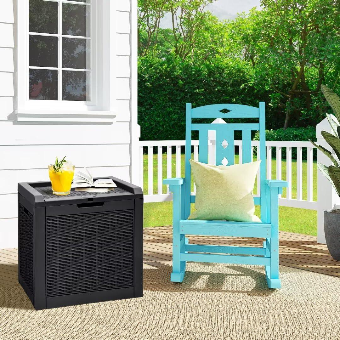 YITAHOME 32 Gallon Rattan Deck Box, Indoor Outdoor Storage Box for Patio Furniture, Pool Accessories, Cushions, Garden Tools, Sports Equipment, Waterproof Resin with Lockable Lid & Side Handles, Black