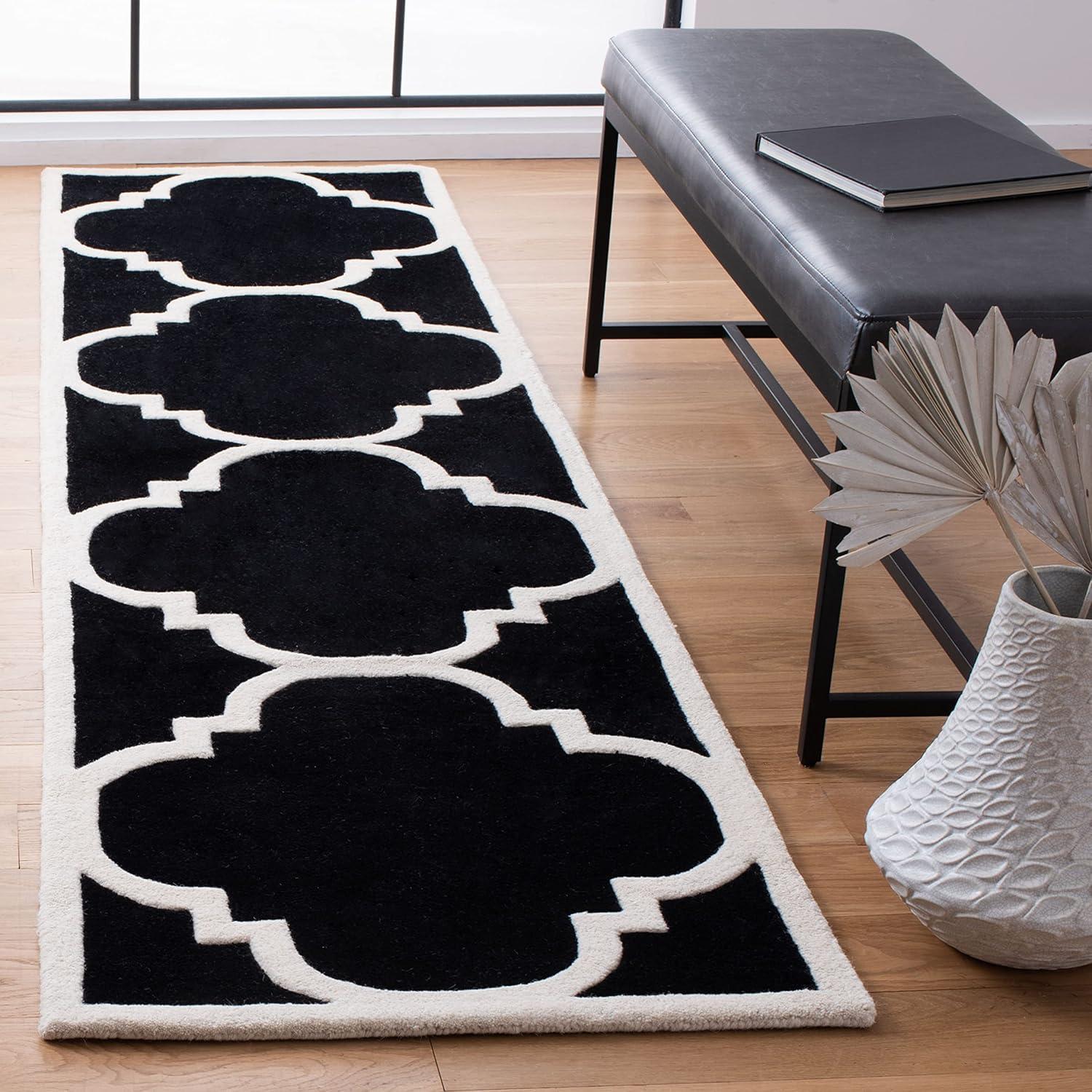 Handmade Black and Ivory Tufted Wool Runner Rug