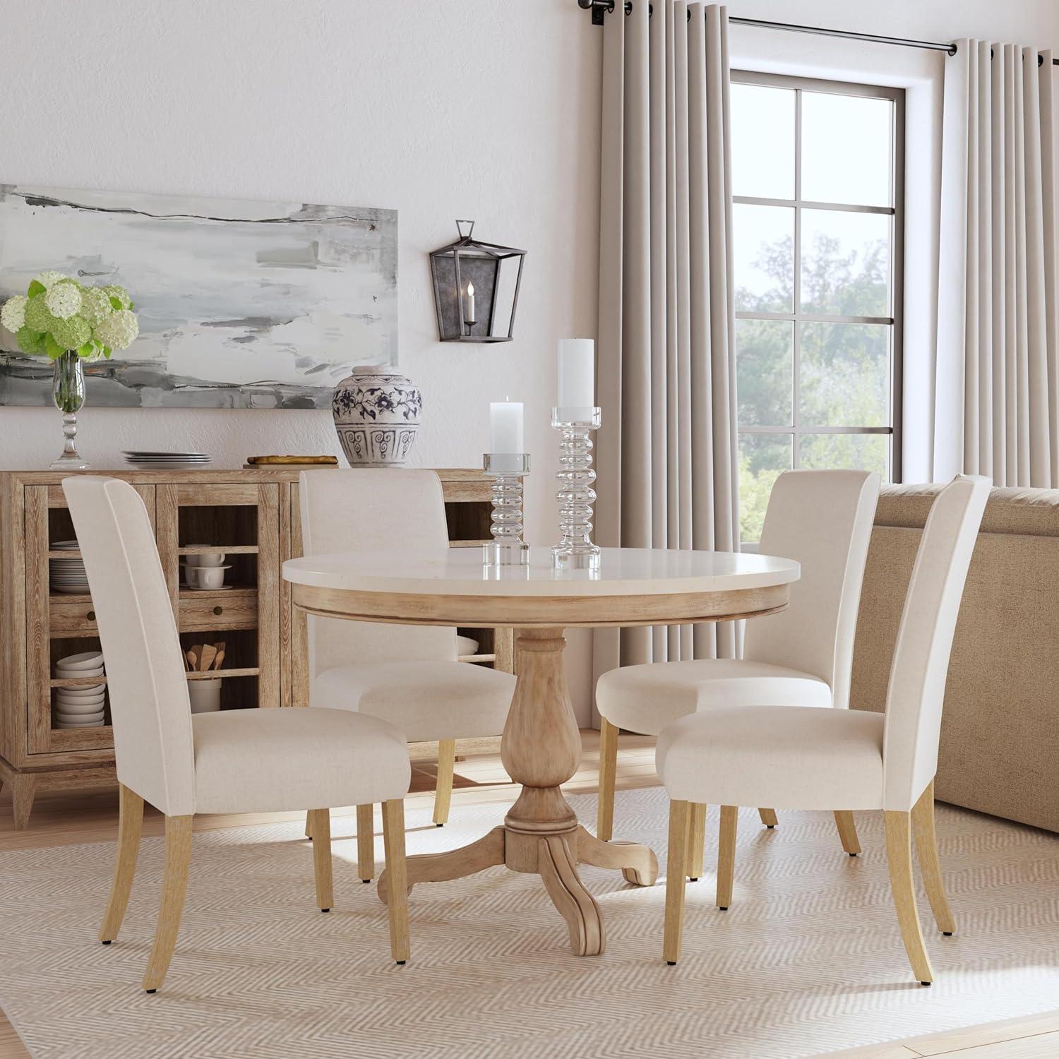 Set of 2 Scalloped Detail Dining Chairs Cream - HomePop