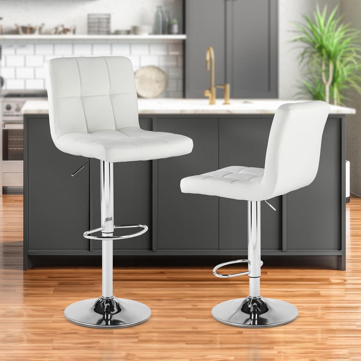 Bar Stools 1 Set Of 2, Counter Height Bar Stools, Square Cushion Bar Stools With Back, Footstool, Cafe, 2 Pieces