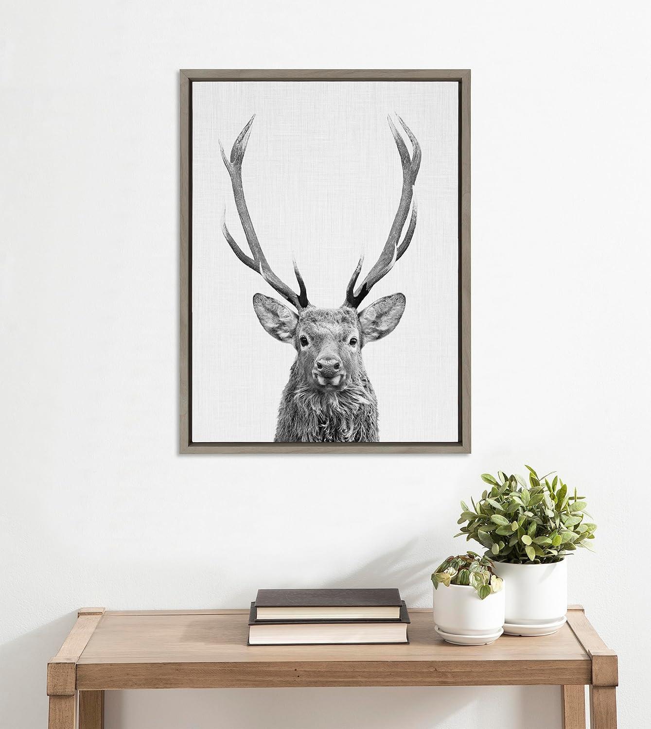 Black and White Forest Deer Canvas Wall Art, 18x24