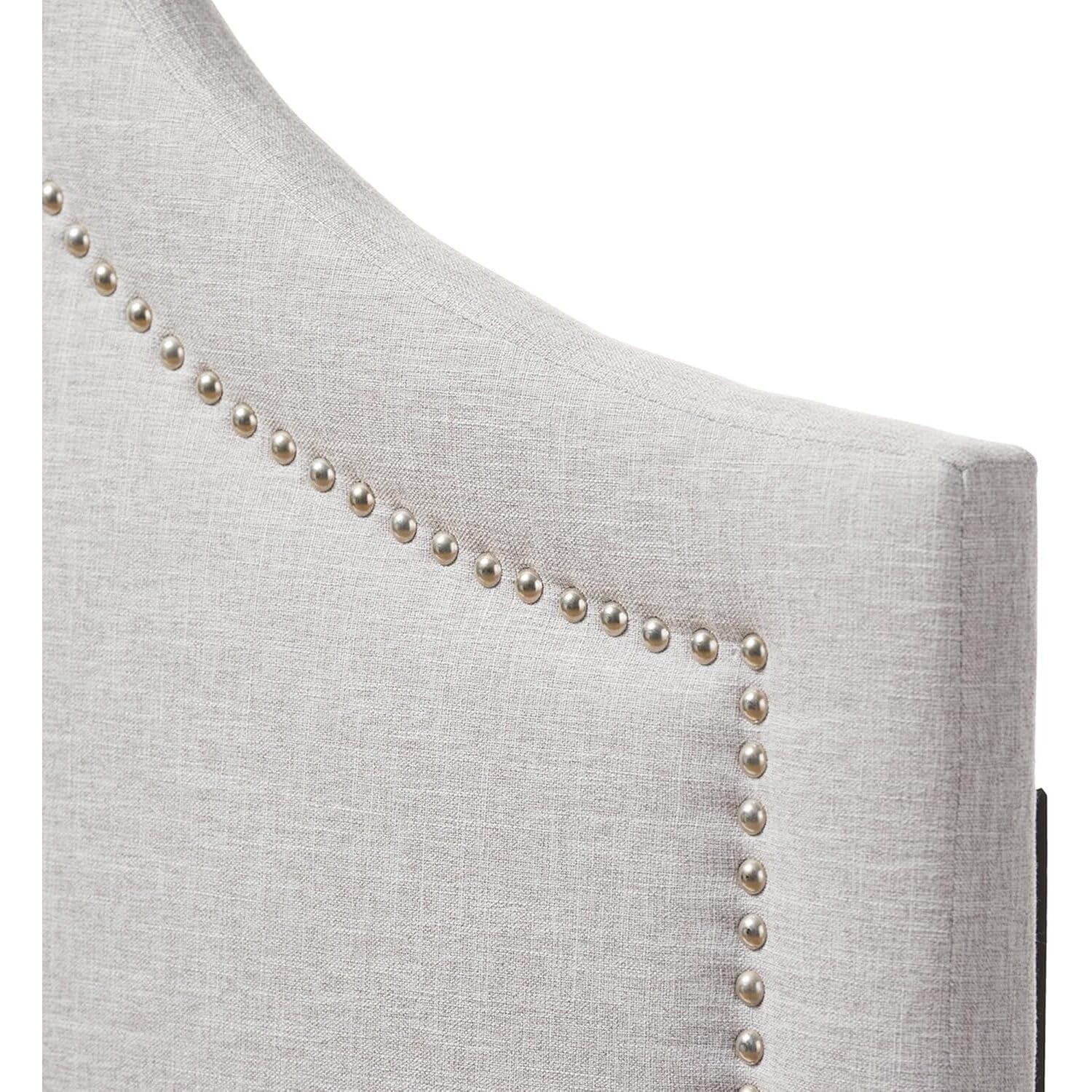 Twin Rita Modern And Contemporary Fabric Upholstered Headboard Grayish Beige - Baxton Studio: Silver Nailhead Trim, Rubberwood Frame